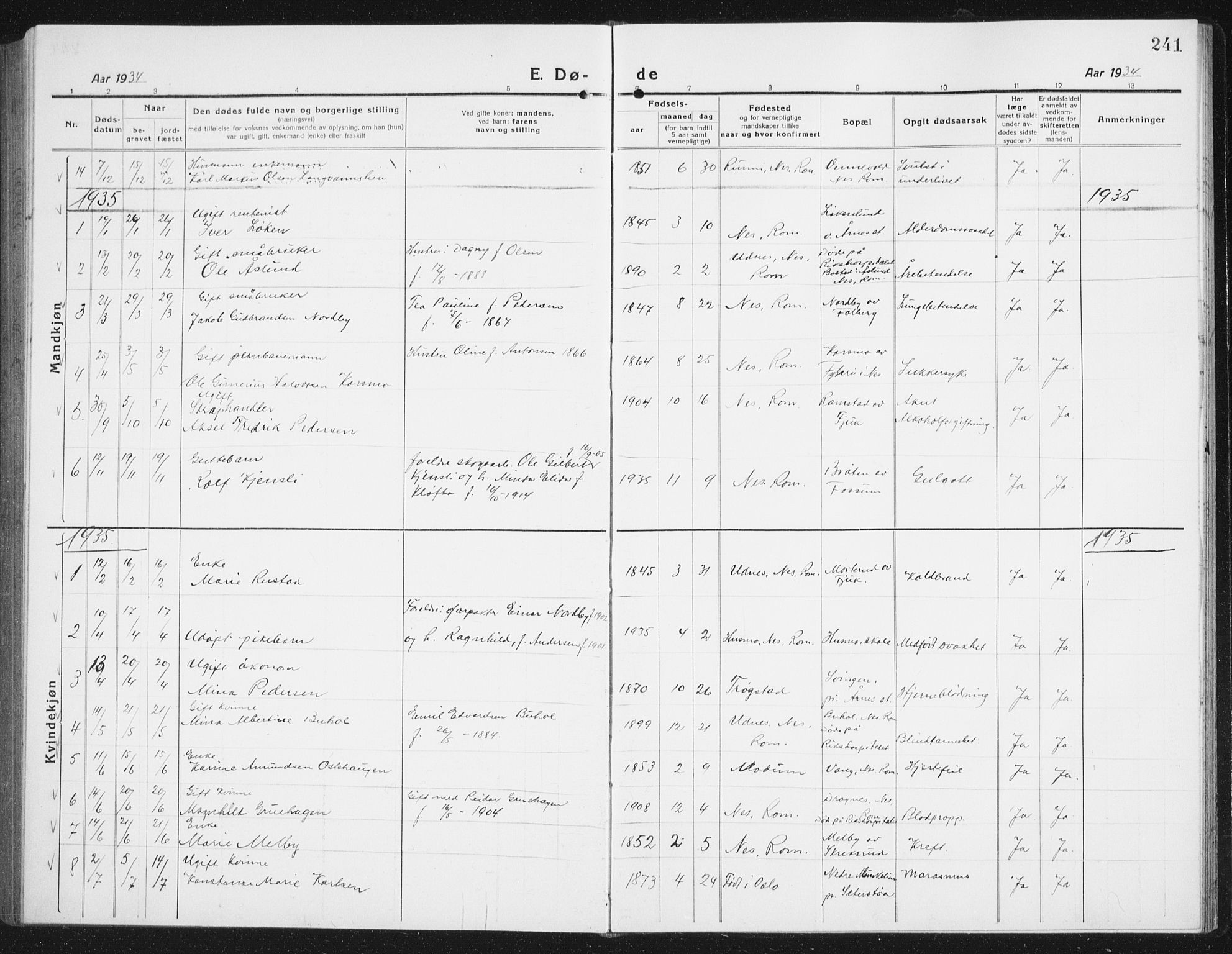 Nes prestekontor Kirkebøker, SAO/A-10410/G/Gc/L0002: Parish register (copy) no. III 2, 1915-1943, p. 241