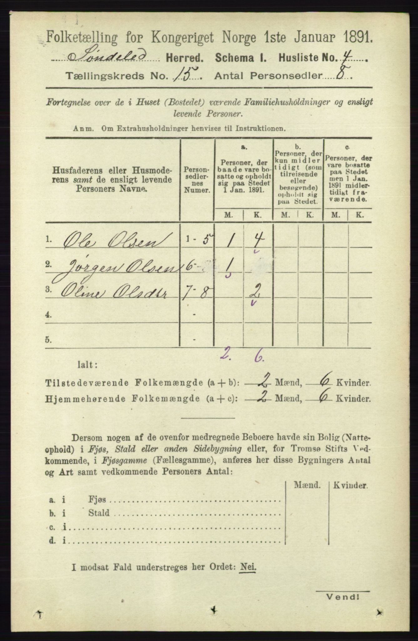 RA, 1891 census for 0913 Søndeled, 1891, p. 4307