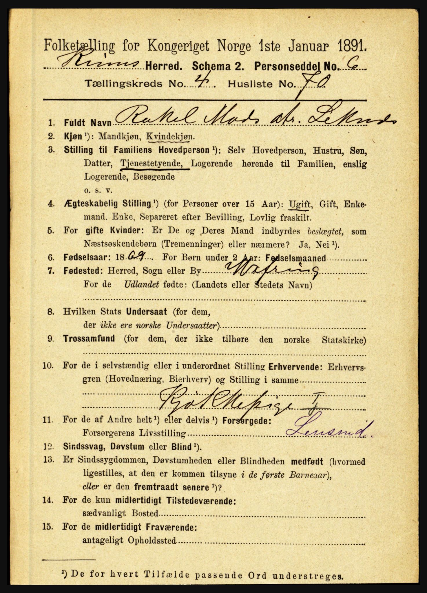 RA, 1891 census for 1437 Kinn, 1891, p. 1737