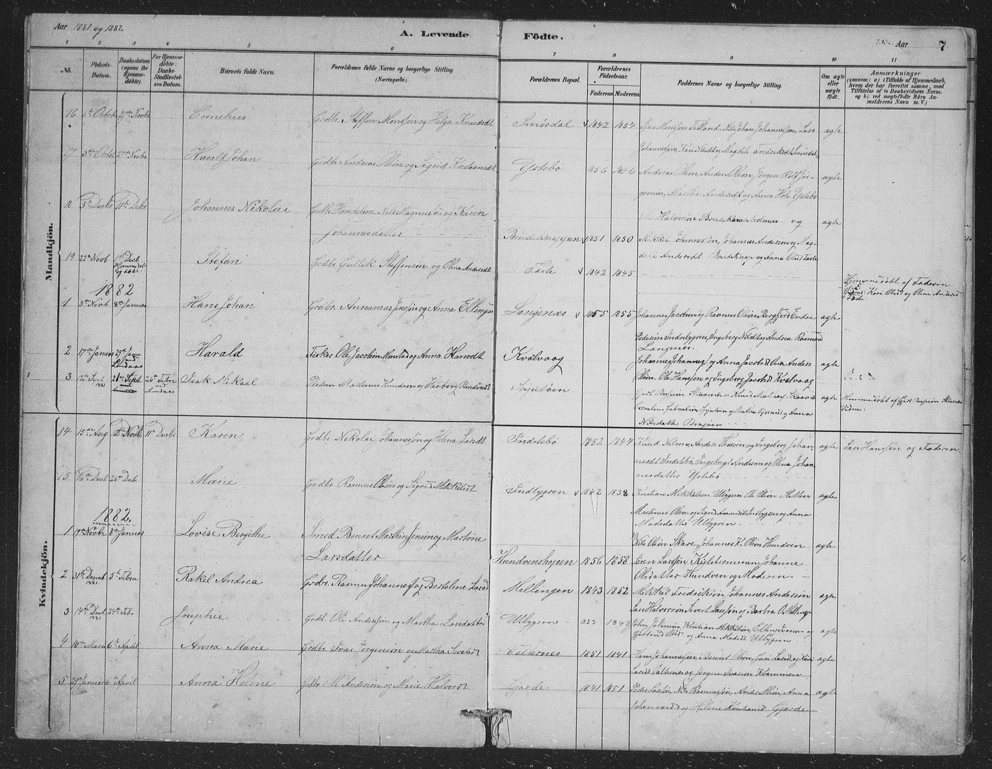 Alversund Sokneprestembete, SAB/A-73901/H/Ha/Hab: Parish register (copy) no. B 3, 1881-1896, p. 7