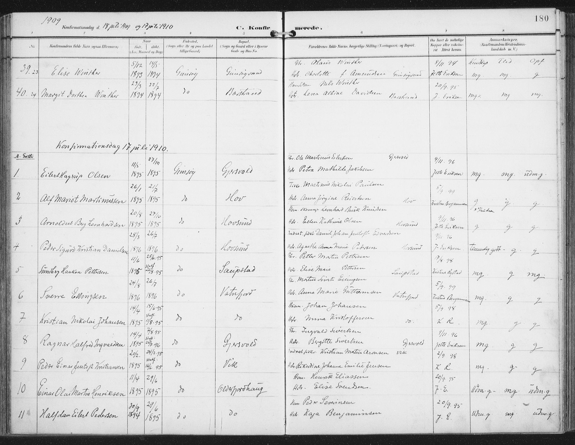 Ministerialprotokoller, klokkerbøker og fødselsregistre - Nordland, AV/SAT-A-1459/876/L1098: Parish register (official) no. 876A04, 1896-1915, p. 180