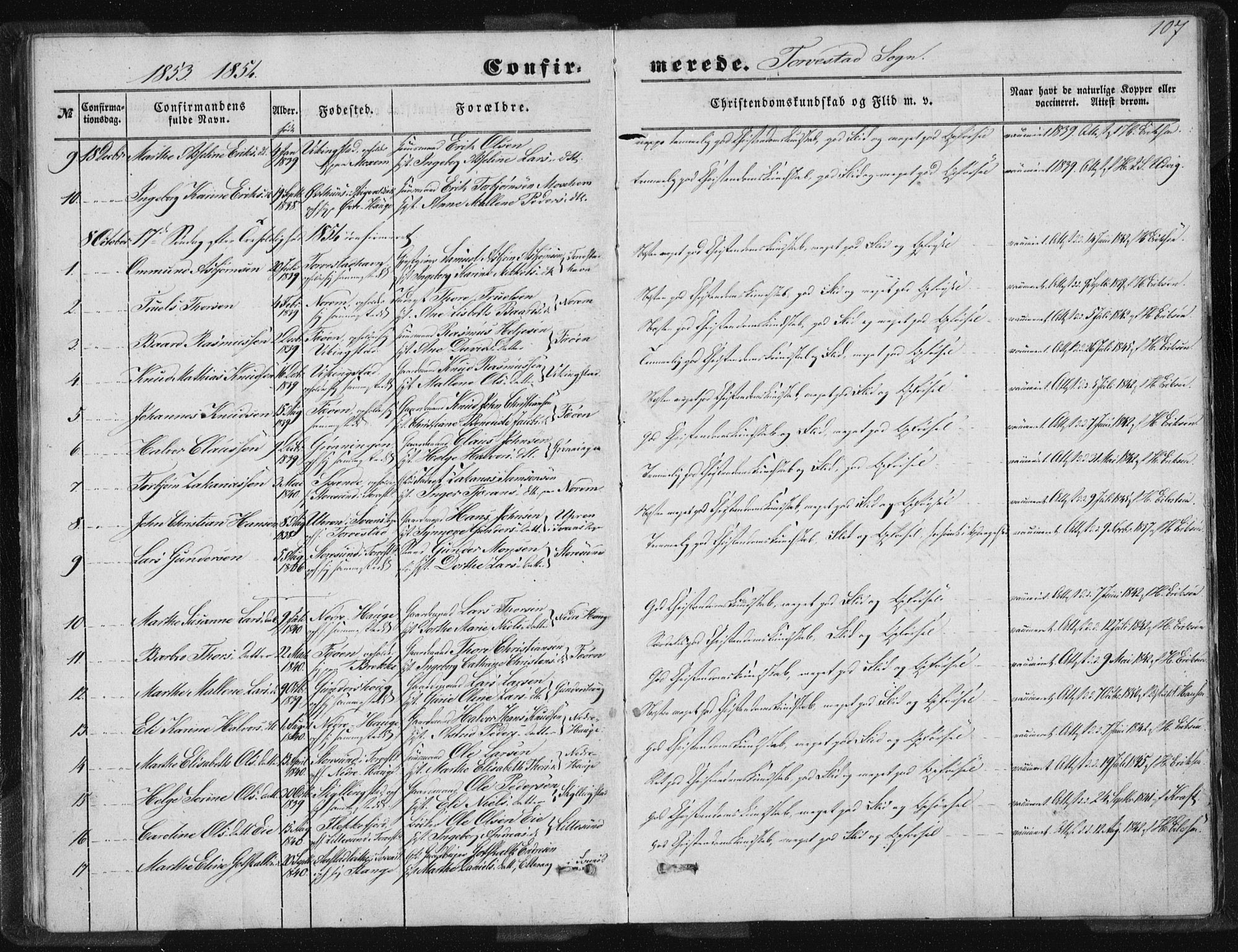 Torvastad sokneprestkontor, SAST/A -101857/H/Ha/Haa/L0008: Parish register (official) no. A 8, 1847-1856, p. 107
