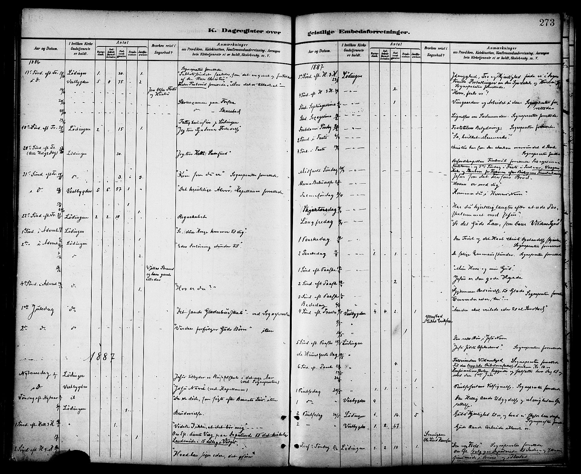 Ministerialprotokoller, klokkerbøker og fødselsregistre - Nordland, SAT/A-1459/872/L1035: Parish register (official) no. 872A10, 1884-1896, p. 273