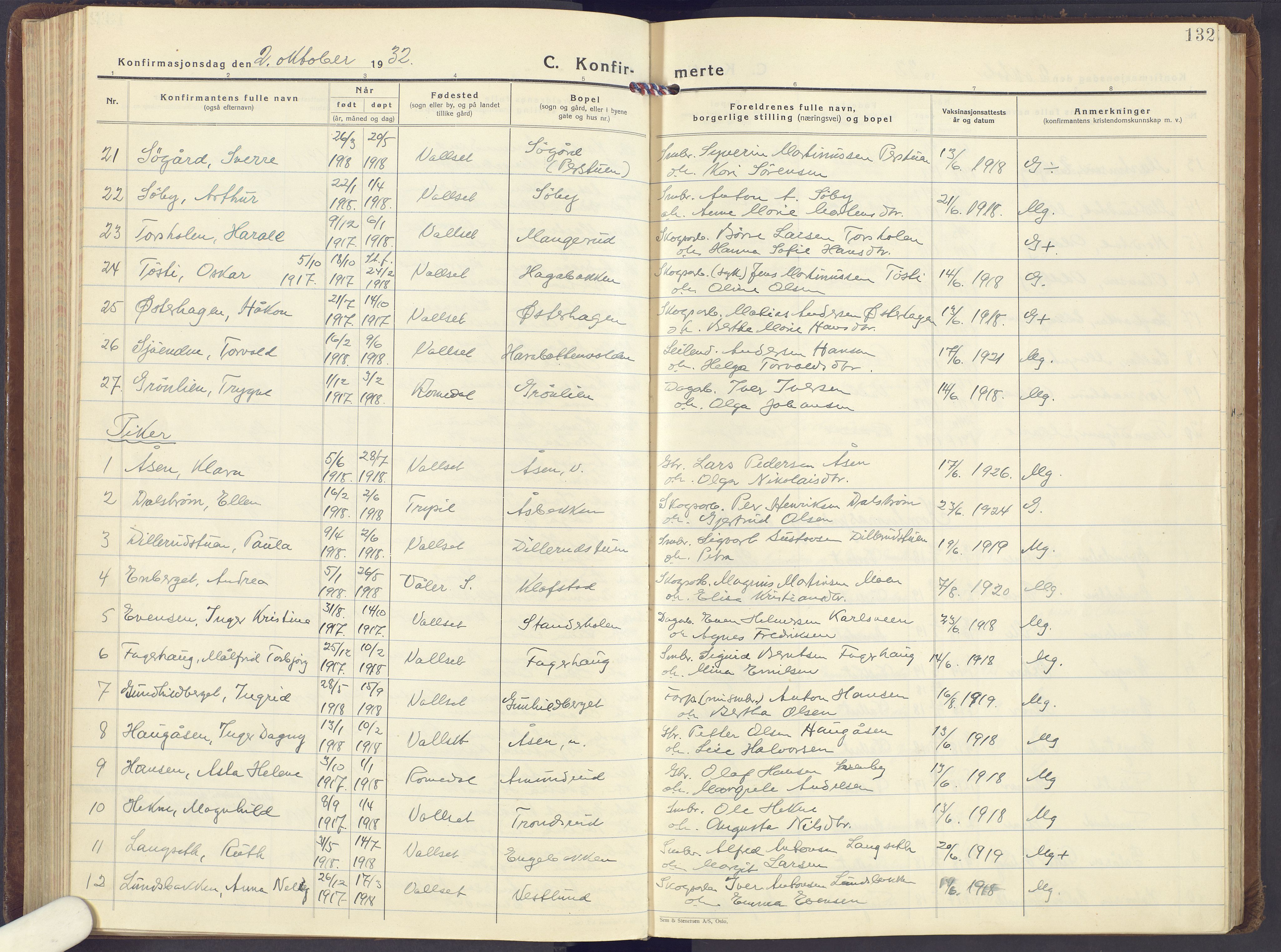 Romedal prestekontor, AV/SAH-PREST-004/K/L0013: Parish register (official) no. 13, 1930-1949, p. 132