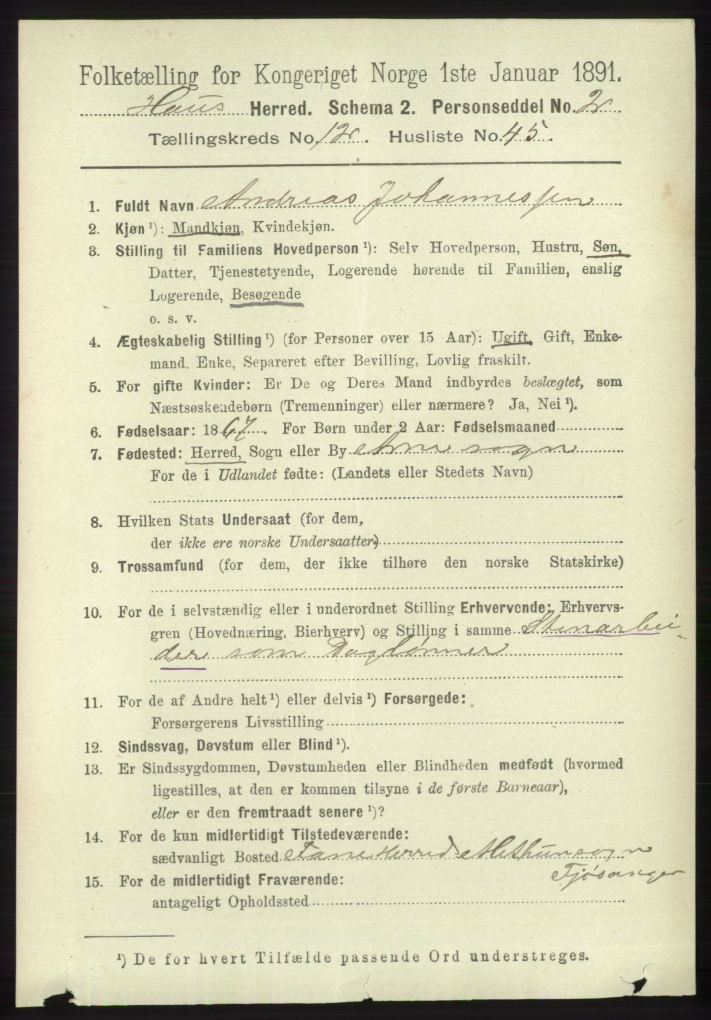 RA, 1891 census for 1250 Haus, 1891, p. 5517