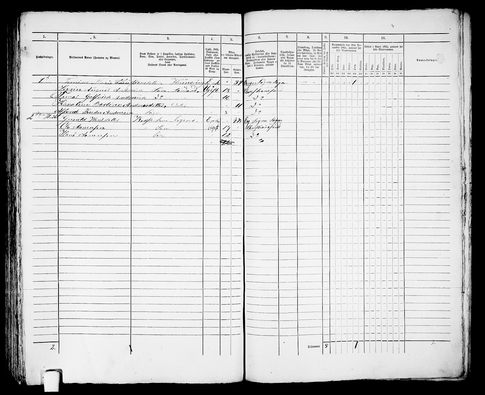 RA, 1865 census for Kristiansand, 1865, p. 949