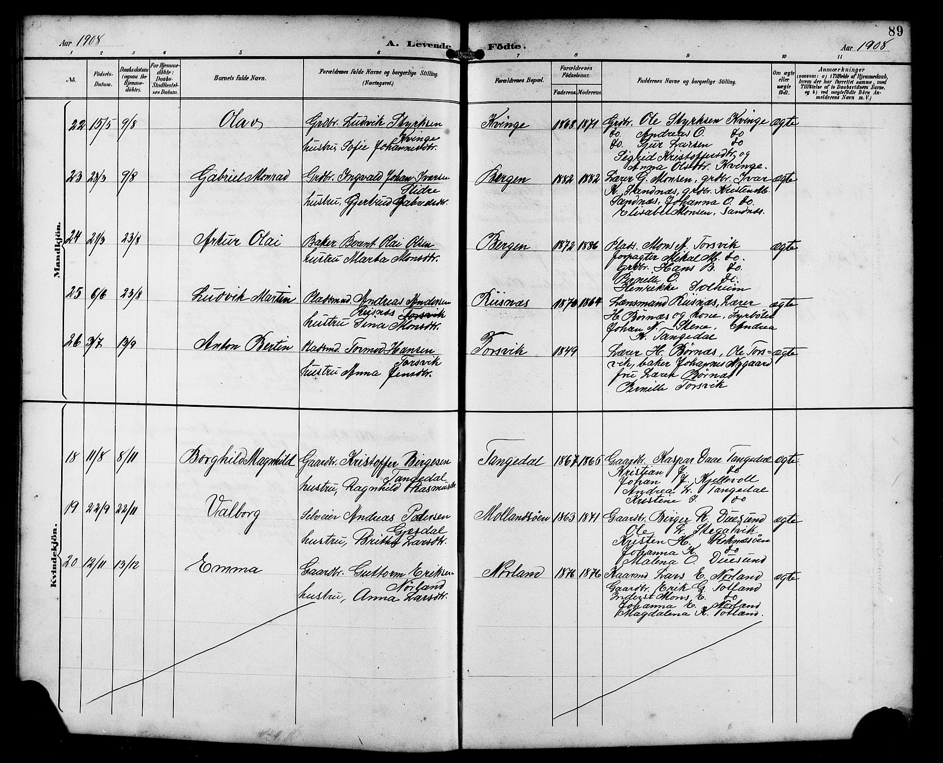 Masfjorden Sokneprestembete, AV/SAB-A-77001: Parish register (copy) no. B 1, 1892-1913, p. 89