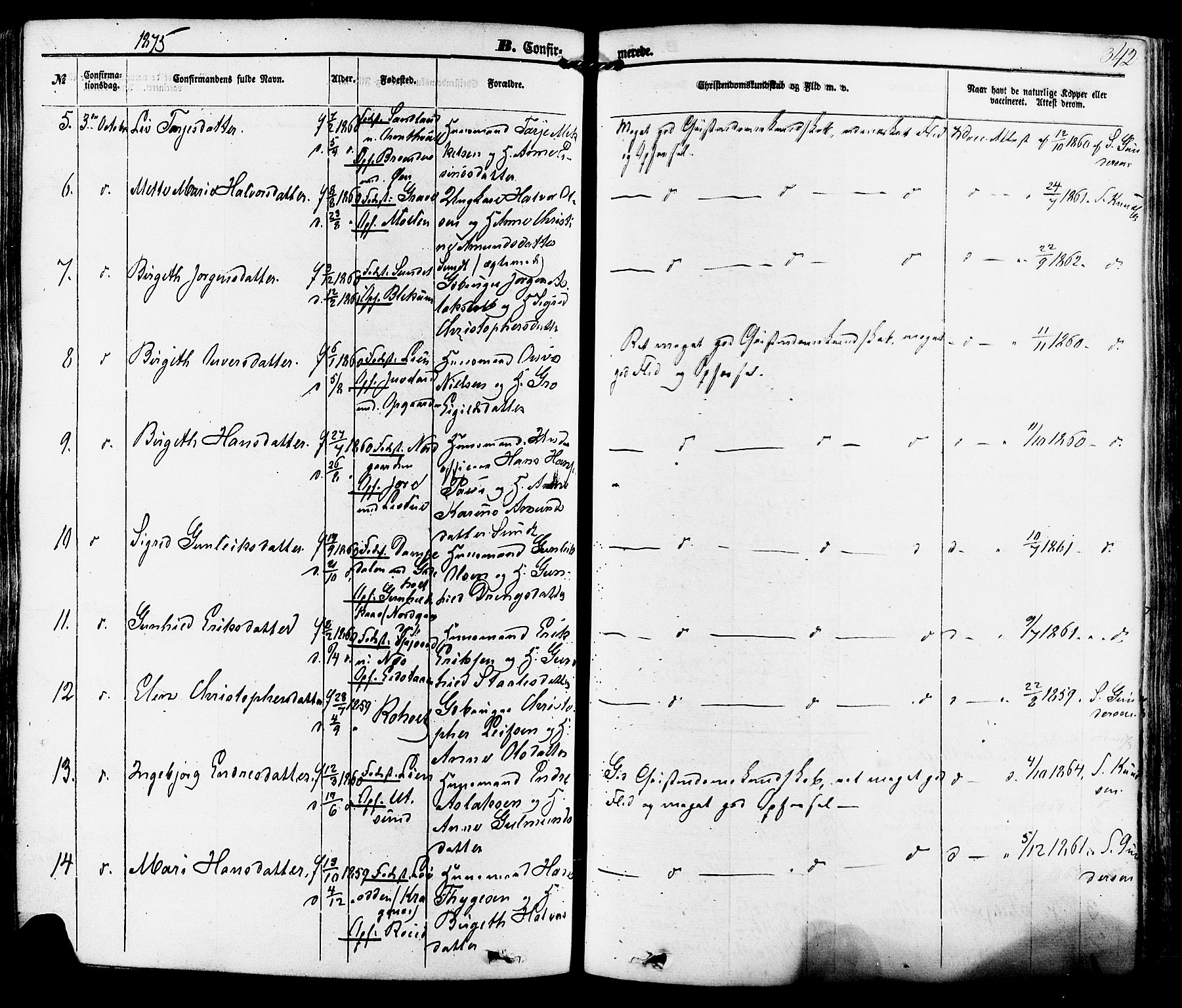 Kviteseid kirkebøker, AV/SAKO-A-276/F/Fa/L0007: Parish register (official) no. I 7, 1859-1881, p. 342