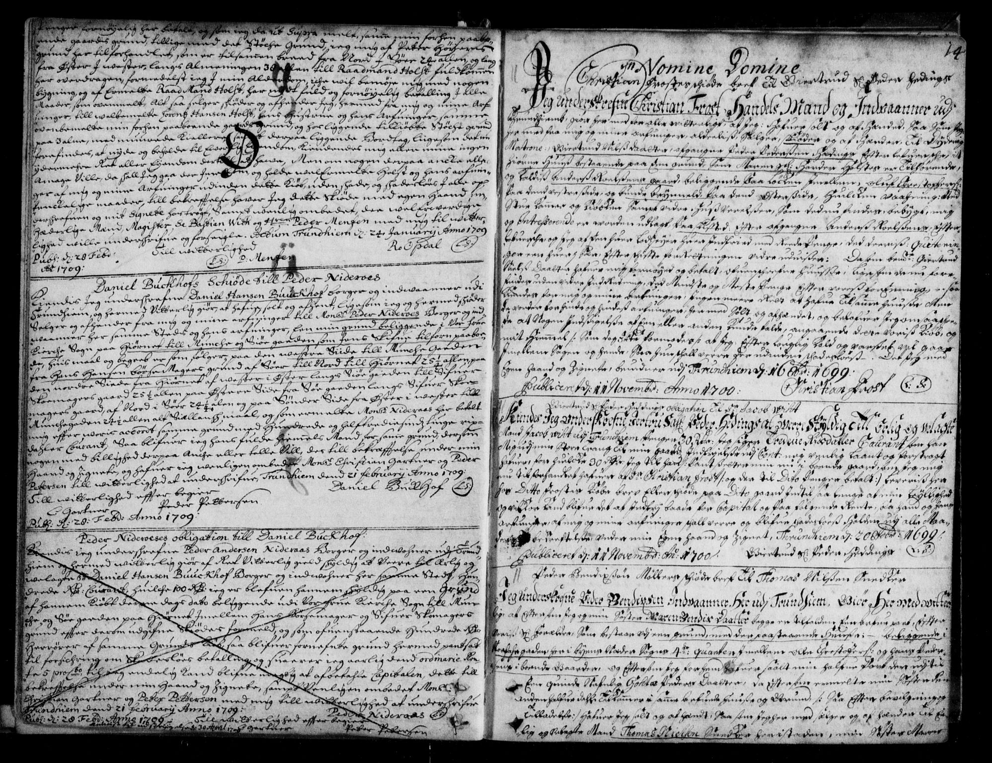 Trondheim byfogd, AV/SAT-A-0003/1/2/2C/L0004: Mortgage book no. 2a, 1700-1709, p. 14