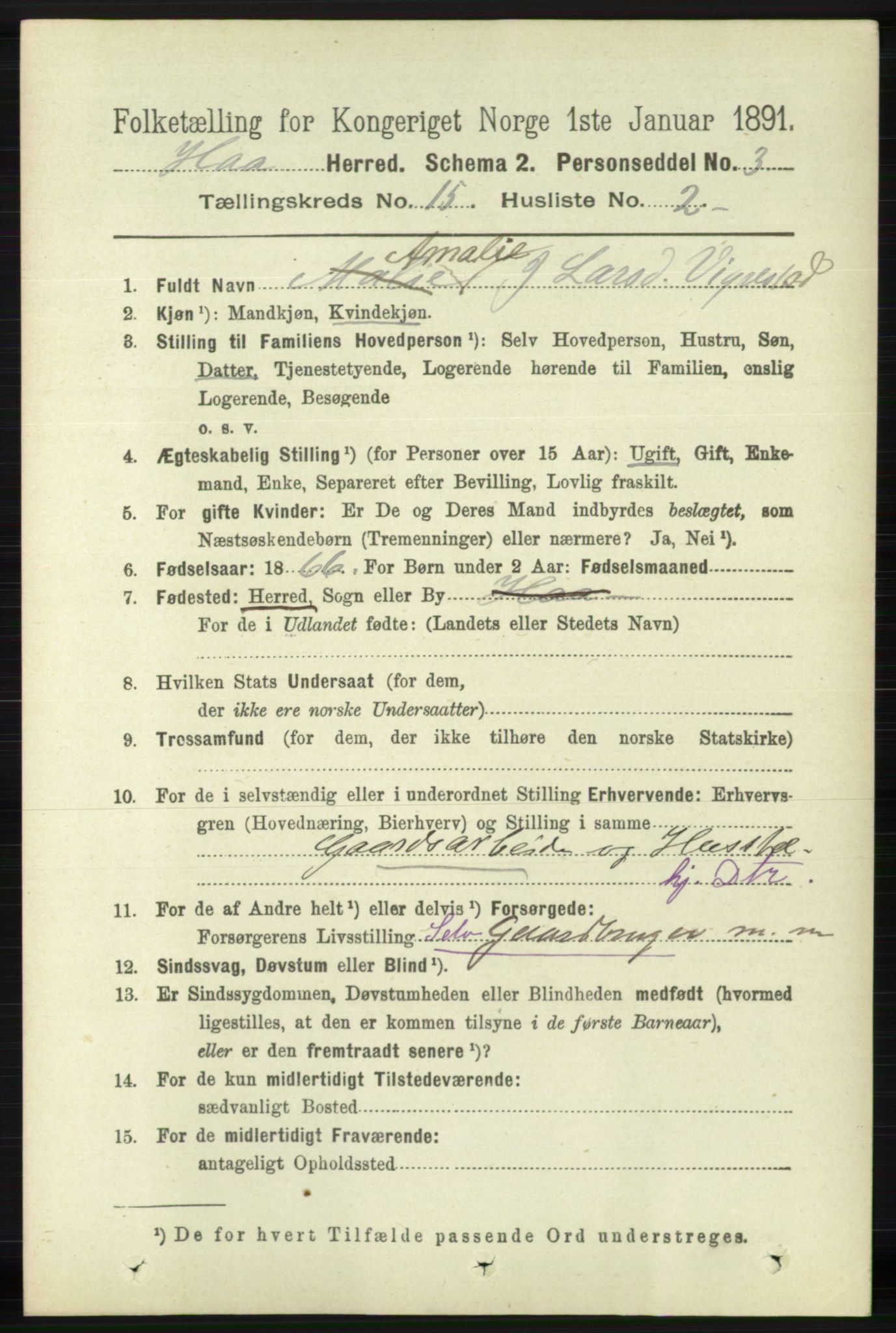 RA, 1891 census for 1119 Hå, 1891, p. 3650