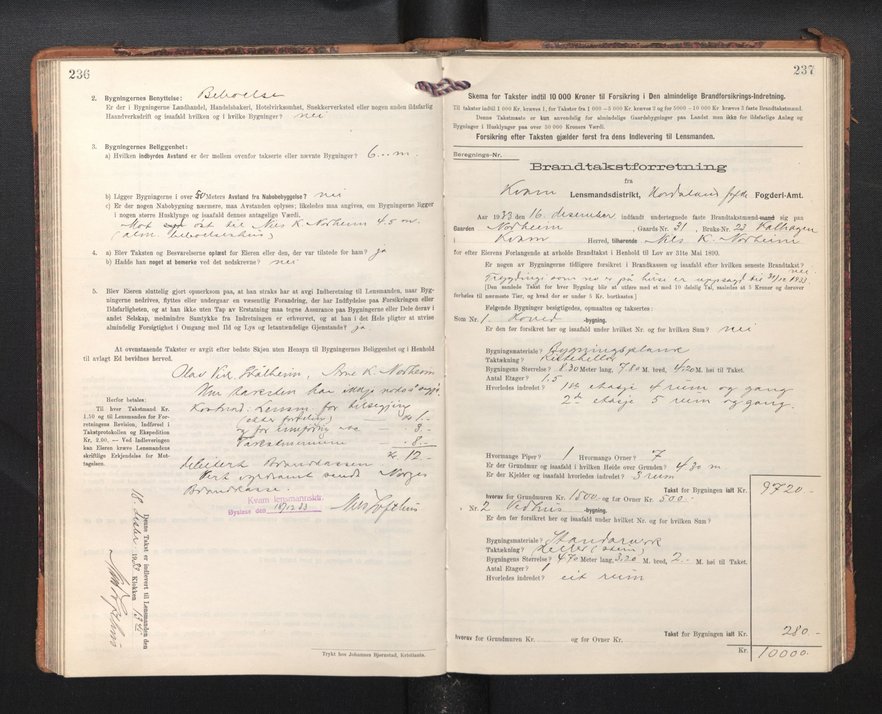 Lensmannen i Kvam, AV/SAB-A-33201/0012/L0006: Branntakstprotokoll, skjematakst, 1913-1955, p. 236-237