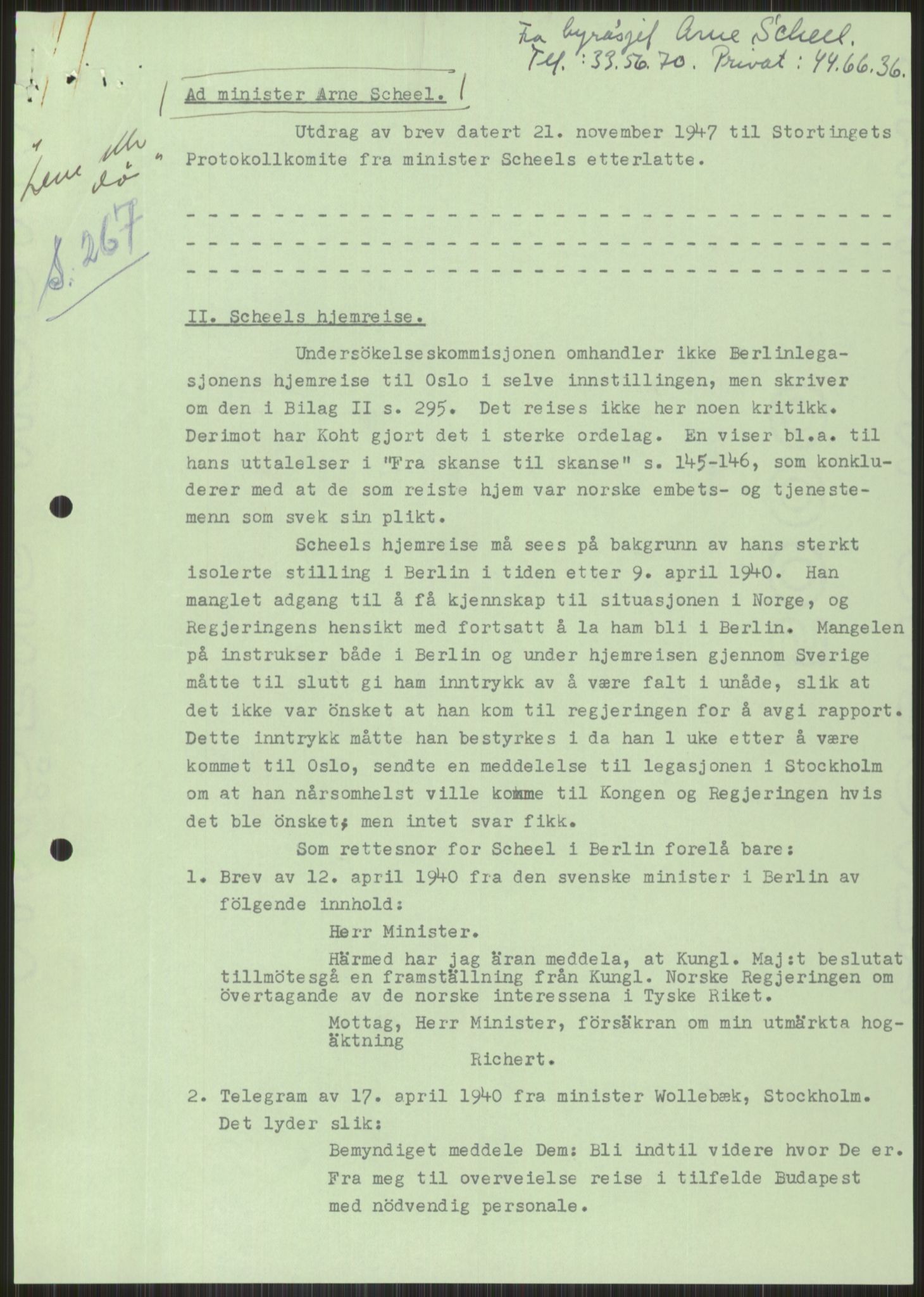 Lie, Trygve, AV/RA-PA-1407/D/L0006: Blandet og privat korrespondanse., 1941-1960, p. 465