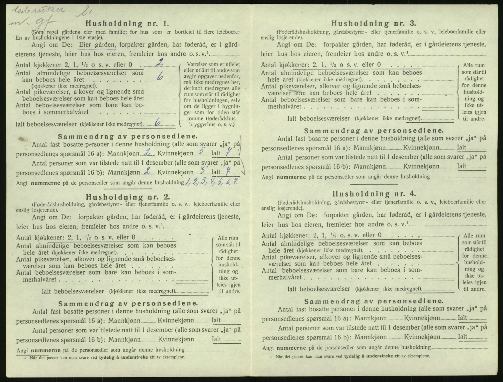 SAK, 1920 census for Vegusdal, 1920, p. 154