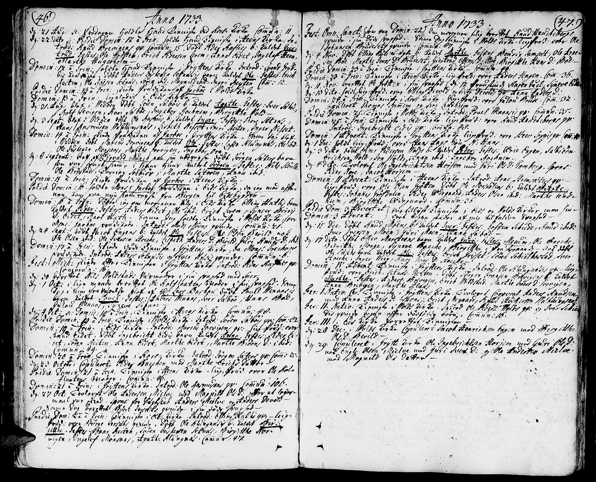 Ministerialprotokoller, klokkerbøker og fødselsregistre - Møre og Romsdal, AV/SAT-A-1454/544/L0568: Parish register (official) no. 544A01, 1725-1763, p. 46-47