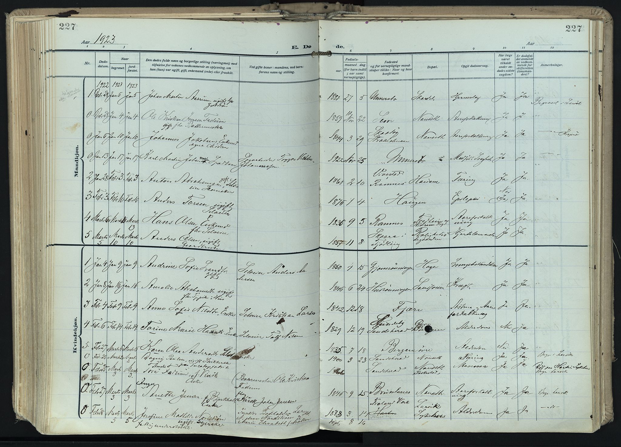 Hedrum kirkebøker, AV/SAKO-A-344/F/Fa/L0011: Parish register (official) no. I 11, 1919-1933, p. 227