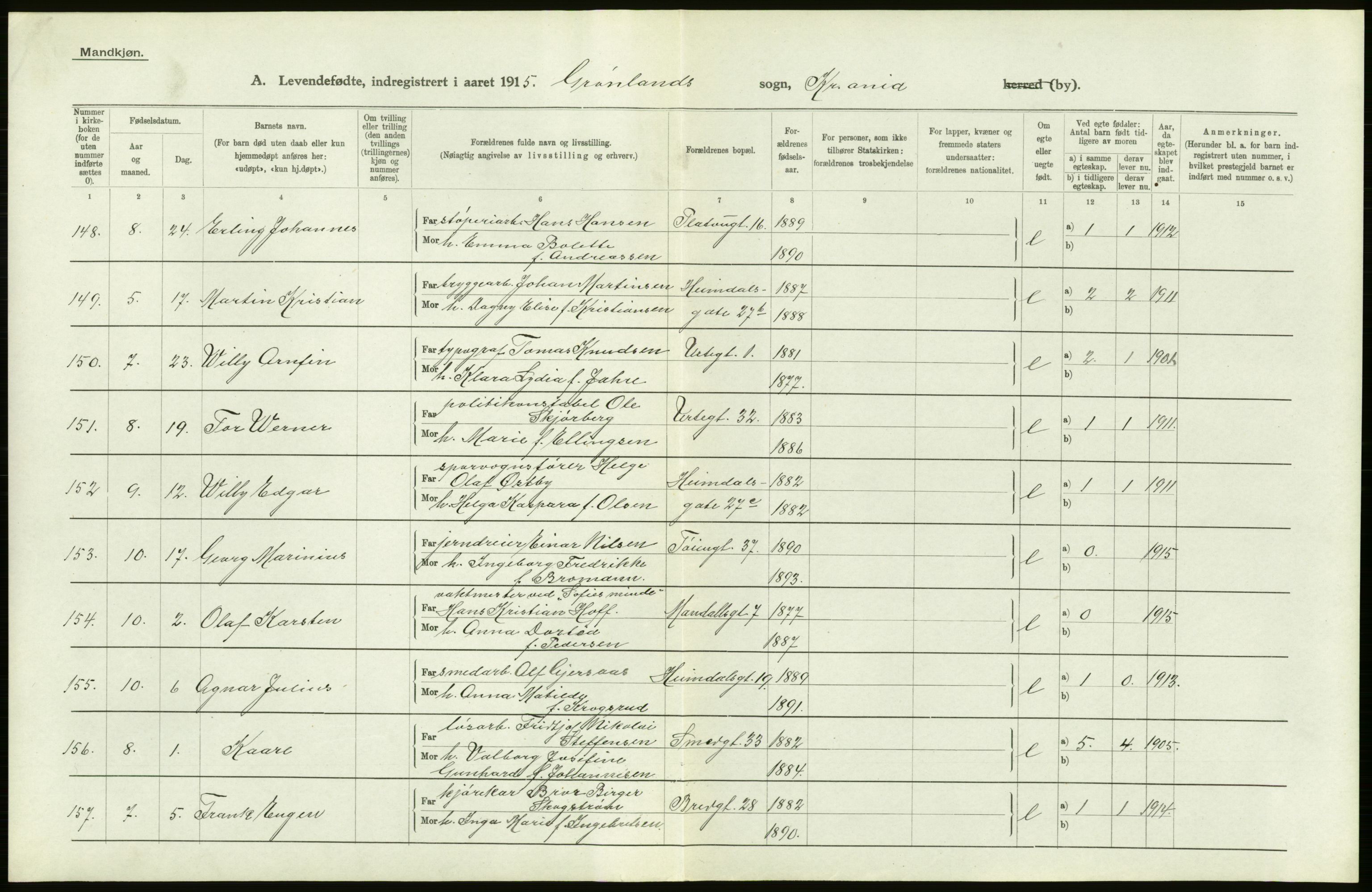 Statistisk sentralbyrå, Sosiodemografiske emner, Befolkning, AV/RA-S-2228/D/Df/Dfb/Dfbe/L0006: Kristiania: Levendefødte menn og kvinner., 1915, p. 686