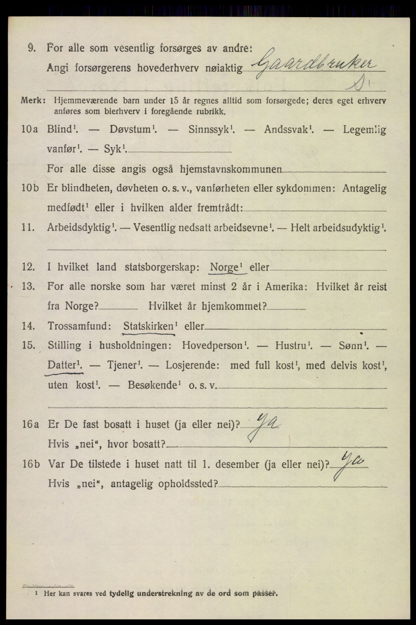 SAK, 1920 census for Vegusdal, 1920, p. 1054