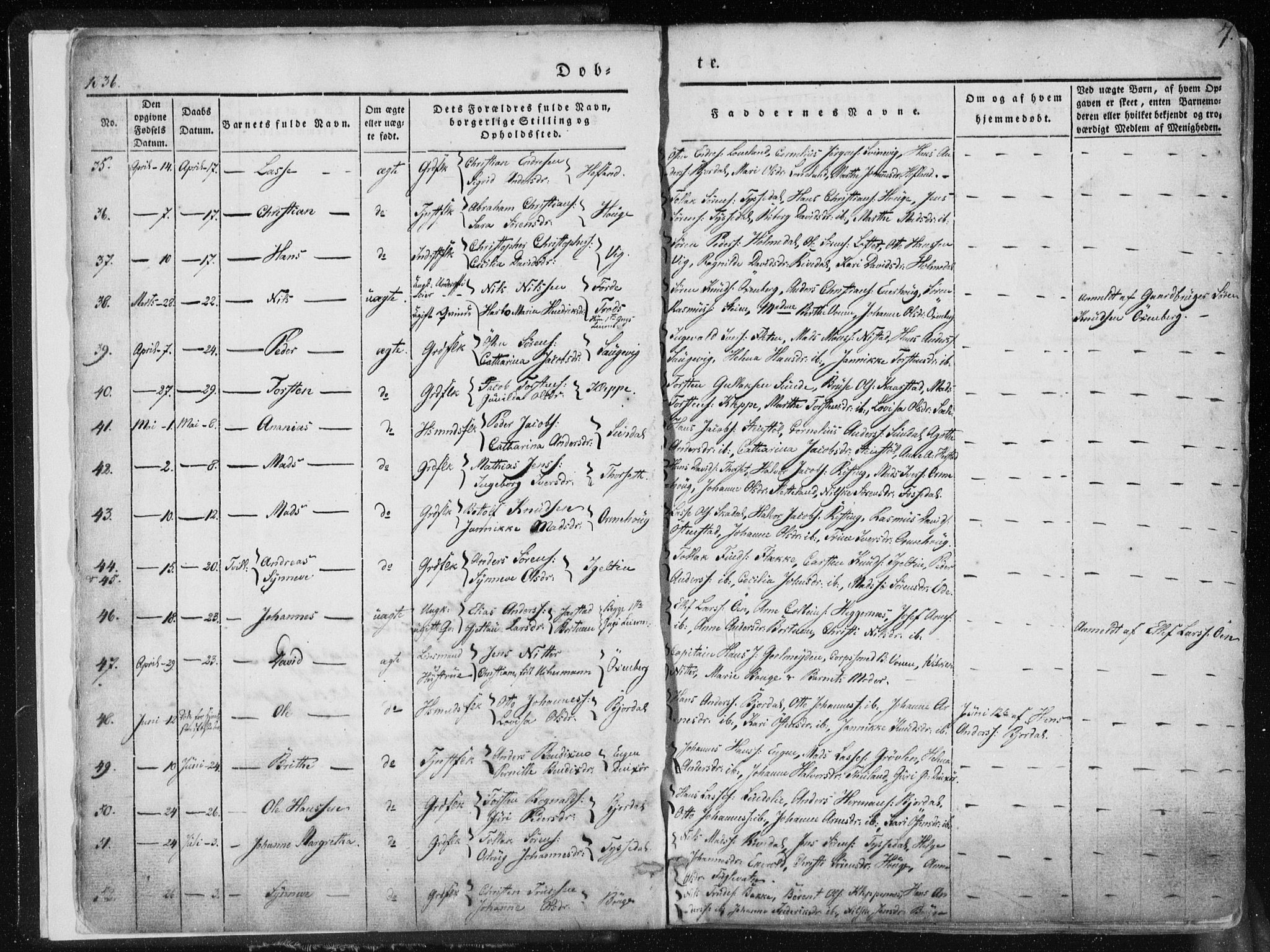 Fjaler sokneprestembete, SAB/A-79801/H/Haa/Haaa/L0006: Parish register (official) no. A 6, 1835-1884, p. 7