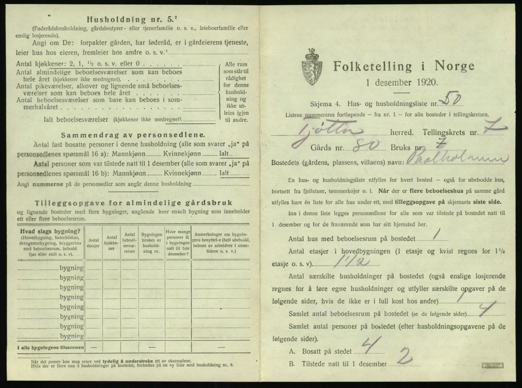 SAT, 1920 census for Tjøtta, 1920, p. 441