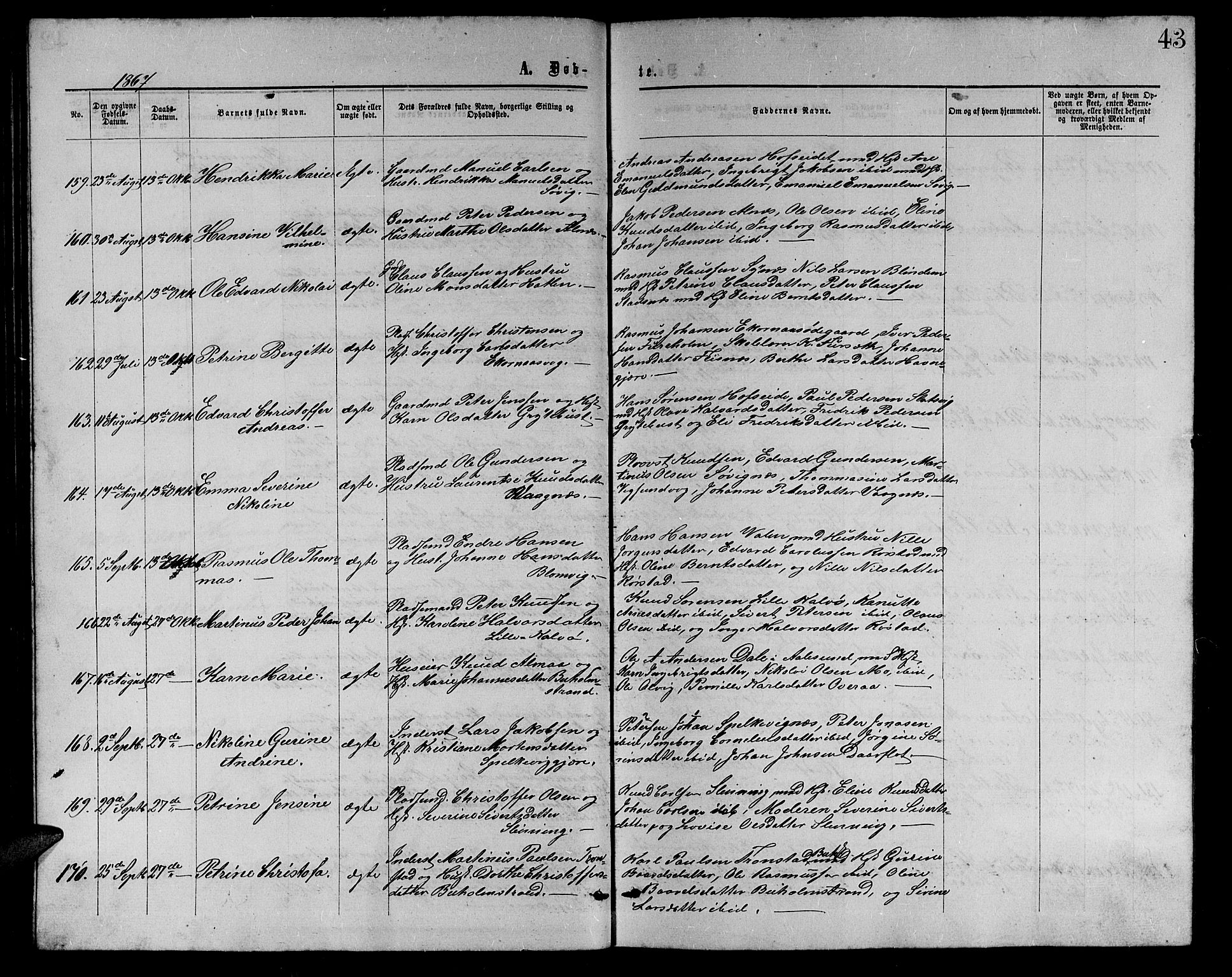 Ministerialprotokoller, klokkerbøker og fødselsregistre - Møre og Romsdal, AV/SAT-A-1454/528/L0428: Parish register (copy) no. 528C09, 1864-1880, p. 43