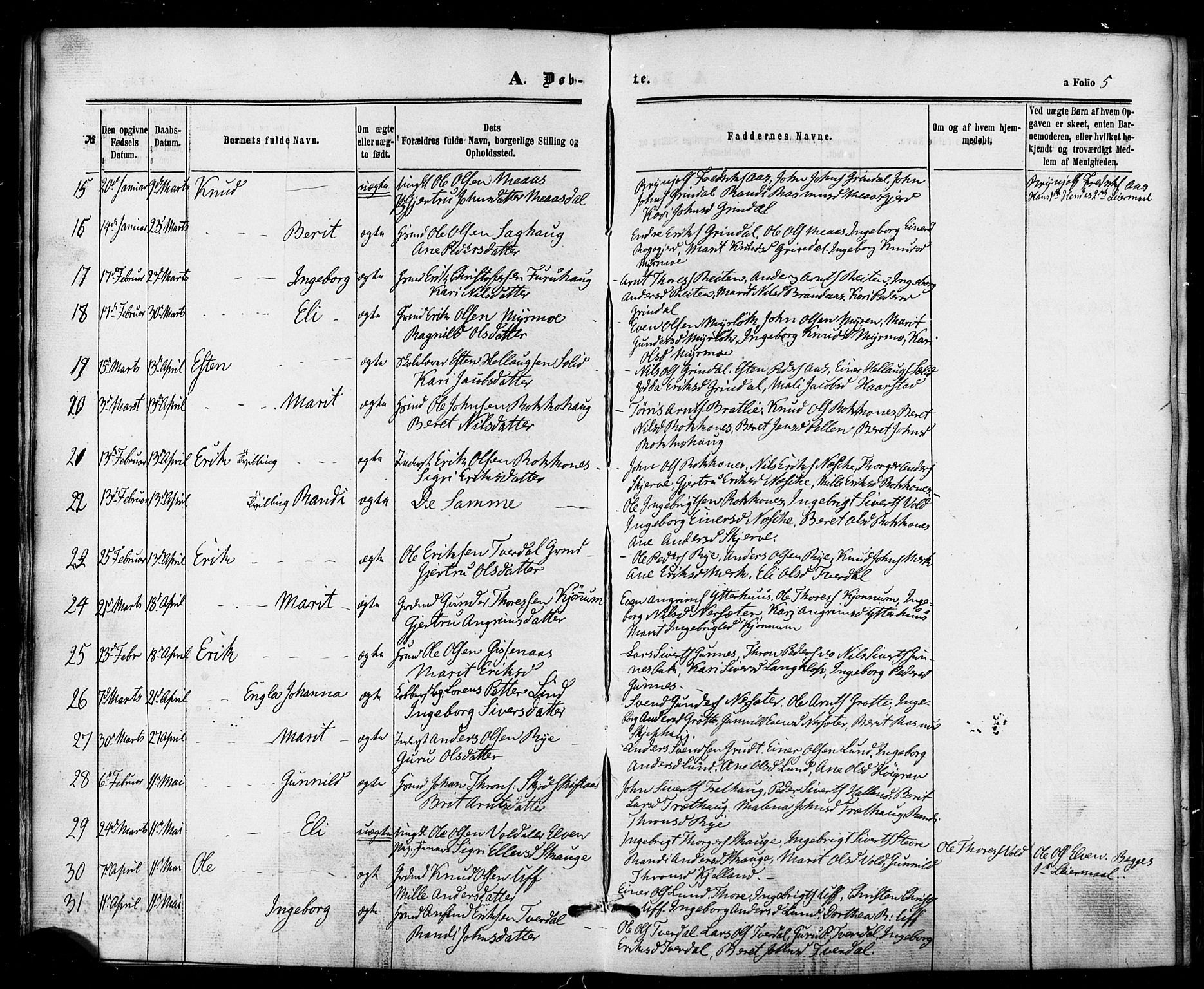 Ministerialprotokoller, klokkerbøker og fødselsregistre - Sør-Trøndelag, SAT/A-1456/674/L0870: Parish register (official) no. 674A02, 1861-1879, p. 5