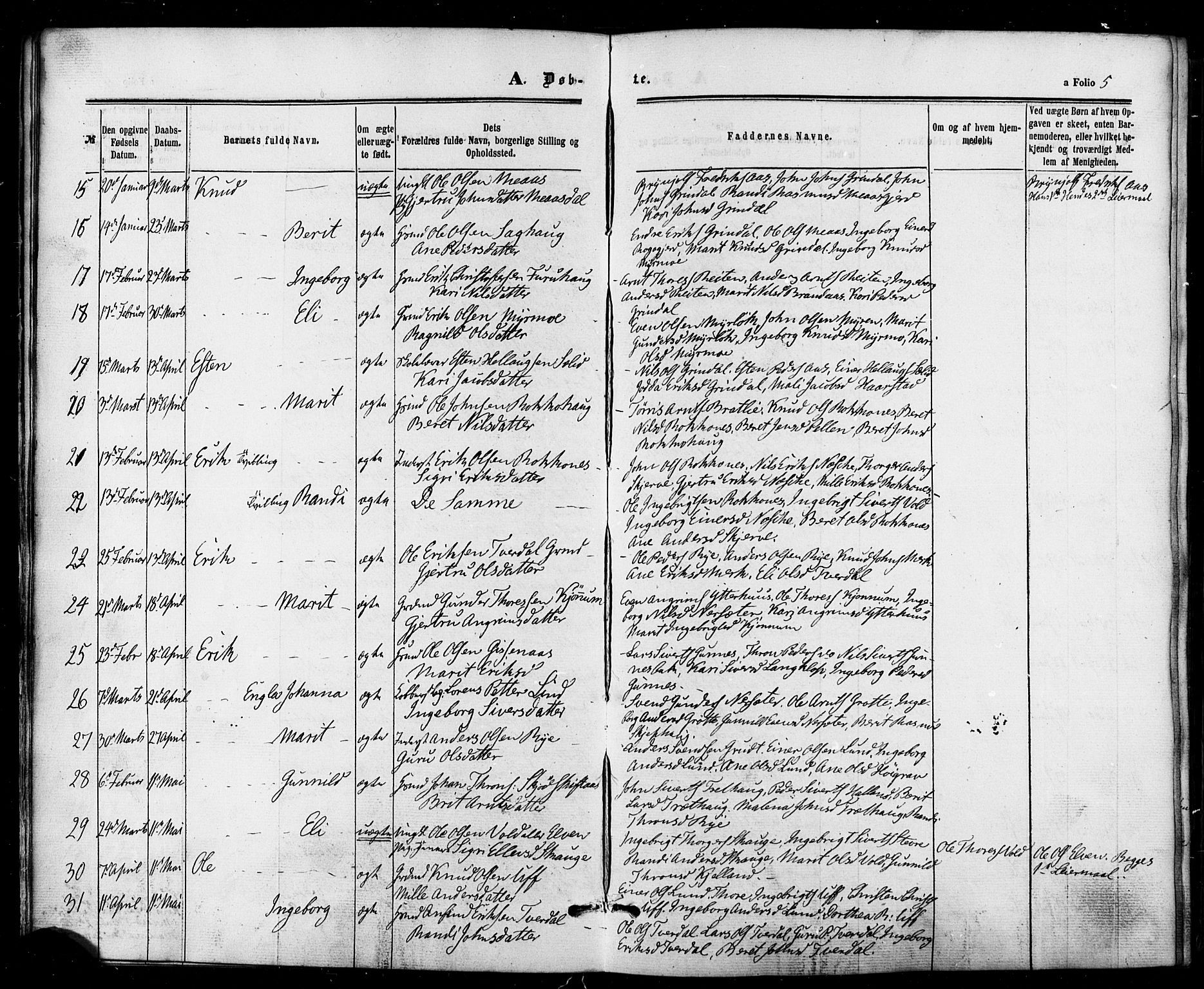 Ministerialprotokoller, klokkerbøker og fødselsregistre - Sør-Trøndelag, AV/SAT-A-1456/674/L0870: Parish register (official) no. 674A02, 1861-1879, p. 5