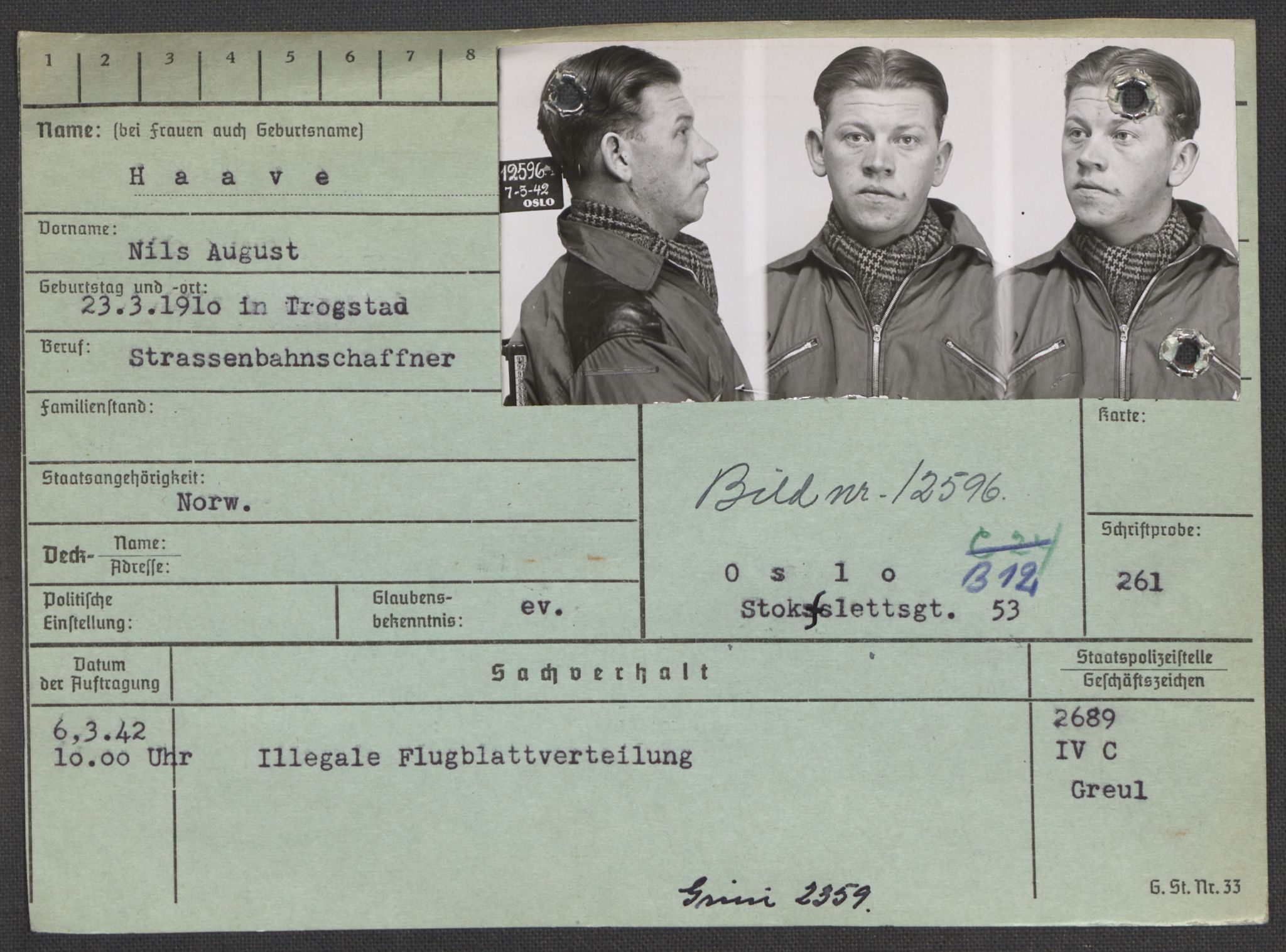 Befehlshaber der Sicherheitspolizei und des SD, AV/RA-RAFA-5969/E/Ea/Eaa/L0005: Register over norske fanger i Møllergata 19: Hø-Kj, 1940-1945, p. 106