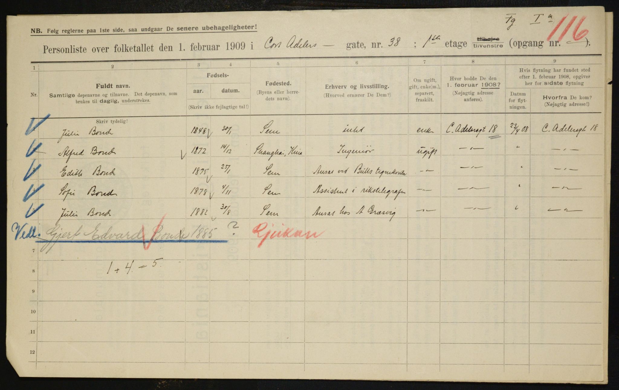 OBA, Municipal Census 1909 for Kristiania, 1909, p. 12733