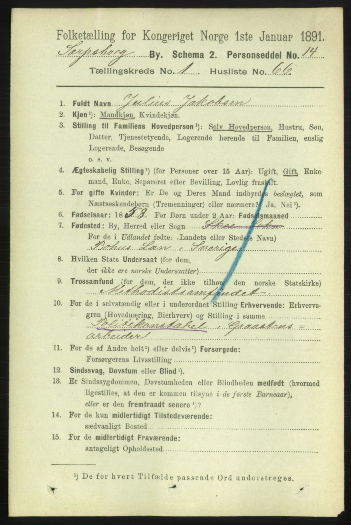 RA, 1891 census for 0102 Sarpsborg, 1891, p. 815