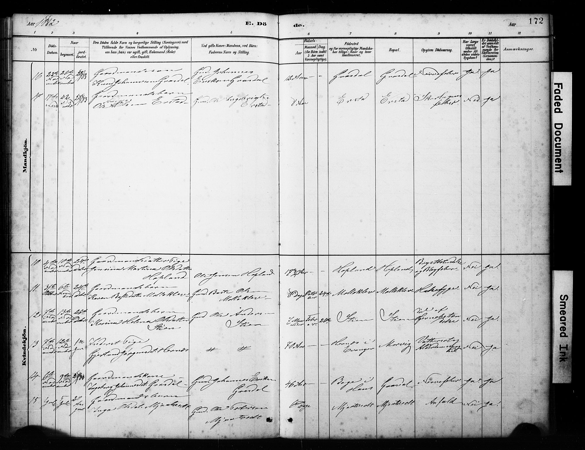 Alversund Sokneprestembete, AV/SAB-A-73901/H/Ha/Hab: Parish register (copy) no. C 3, 1881-1894, p. 172