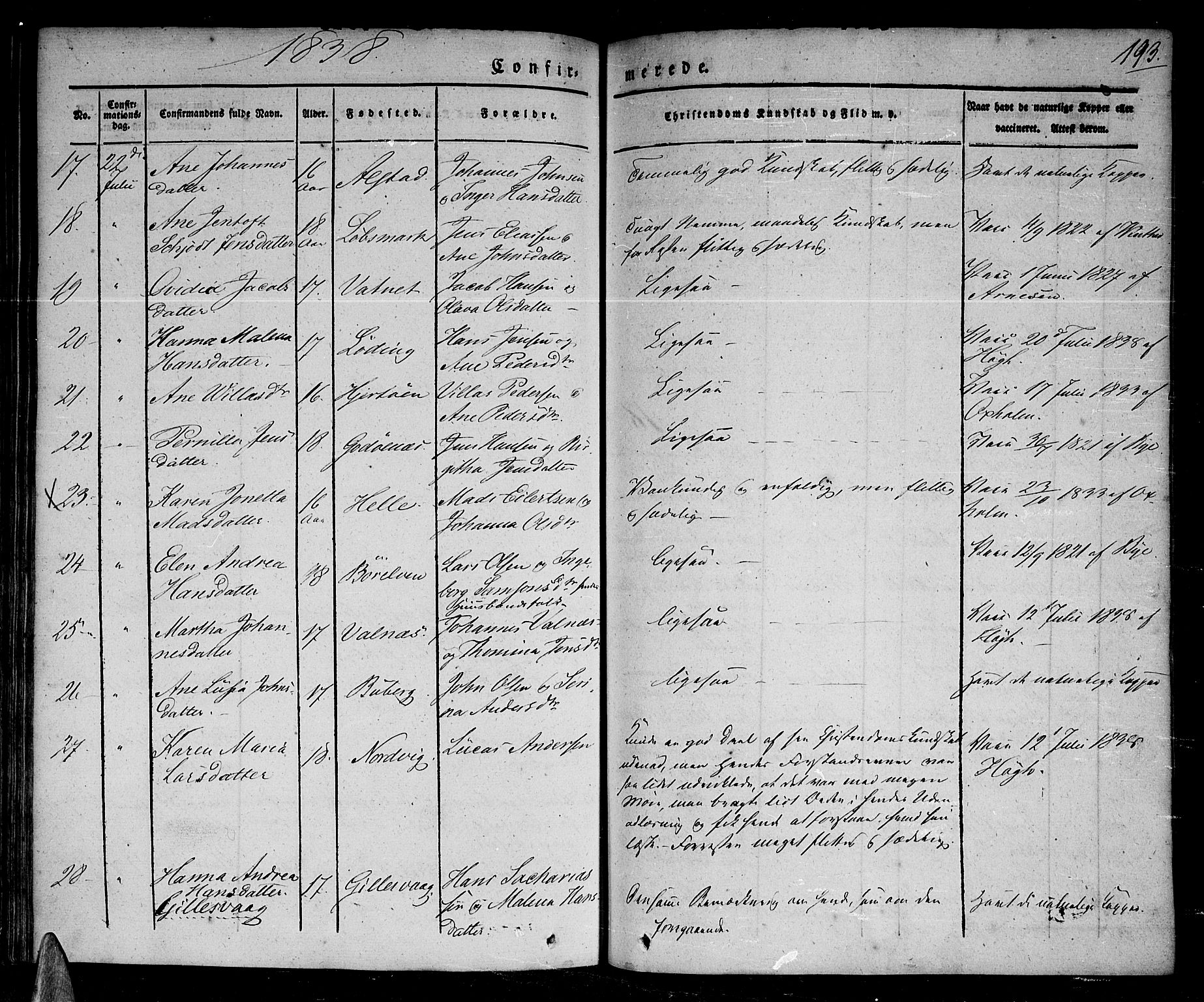 Ministerialprotokoller, klokkerbøker og fødselsregistre - Nordland, AV/SAT-A-1459/801/L0006: Parish register (official) no. 801A06, 1834-1845, p. 193