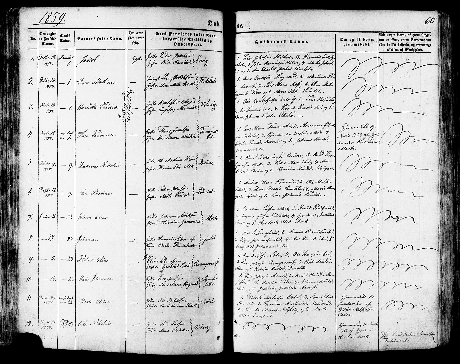 Ministerialprotokoller, klokkerbøker og fødselsregistre - Møre og Romsdal, SAT/A-1454/511/L0140: Parish register (official) no. 511A07, 1851-1878, p. 60