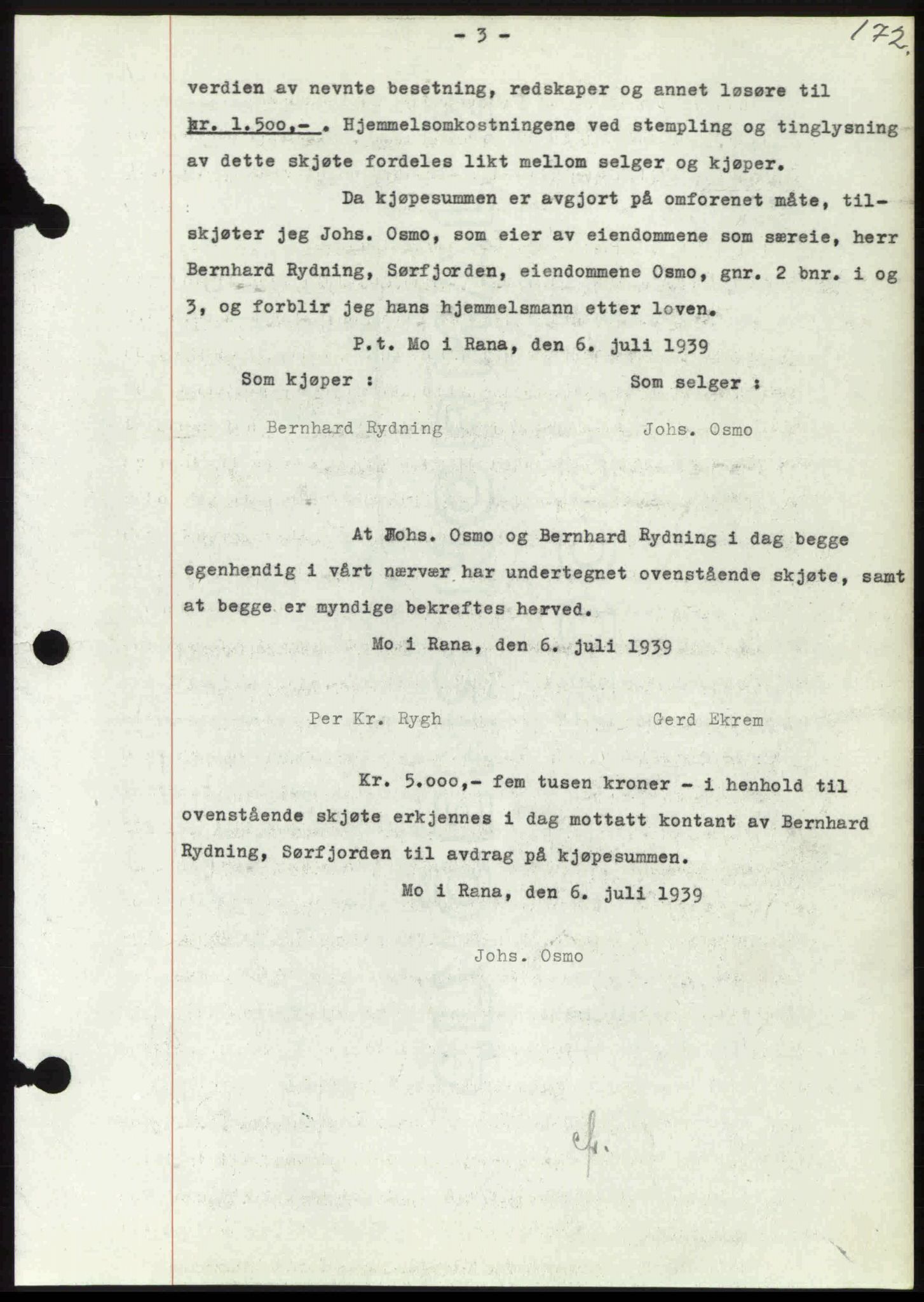 Rana sorenskriveri , SAT/A-1108/1/2/2C: Mortgage book no. A 6, 1939-1940, Diary no: : 1151/1939