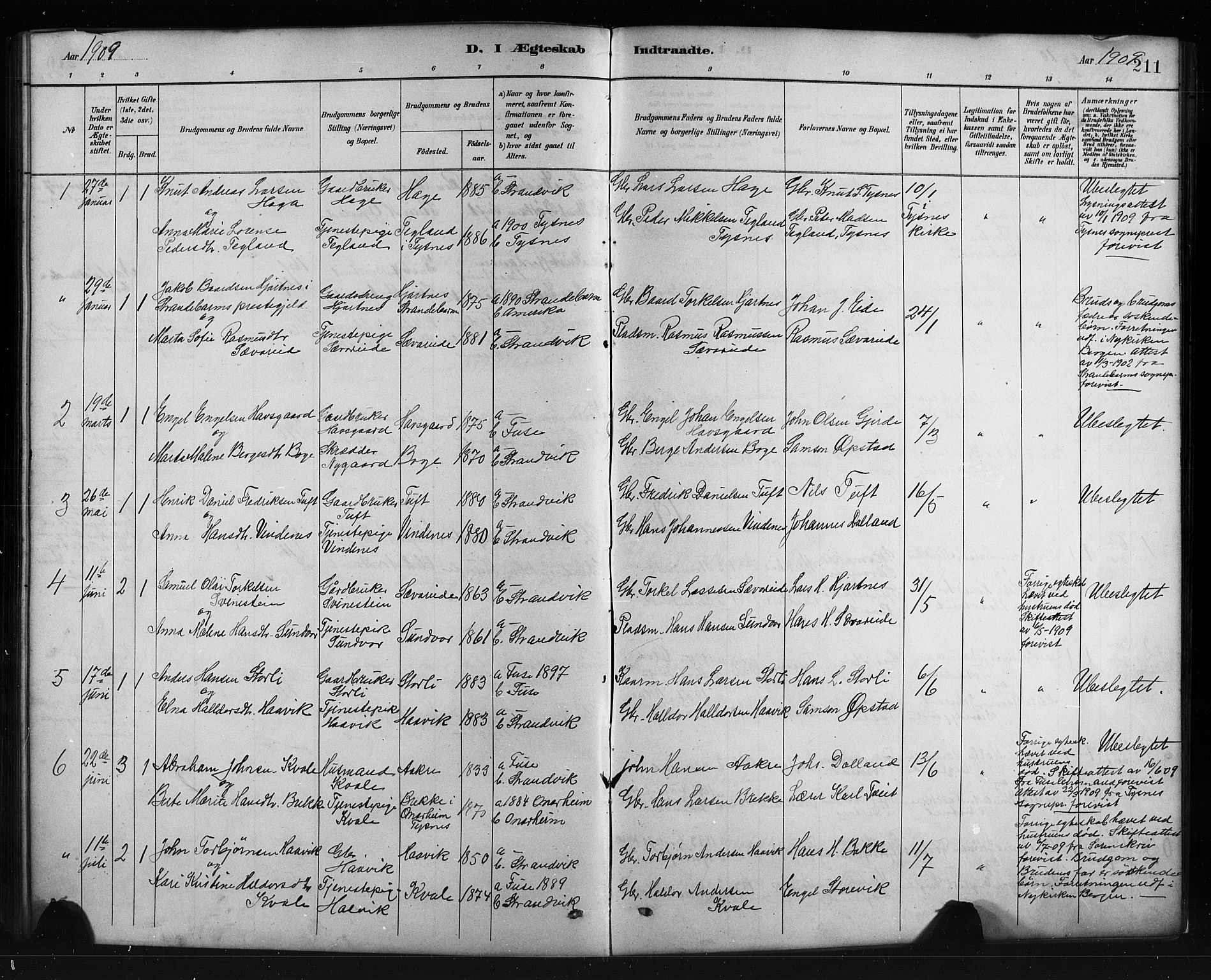 Fusa sokneprestembete, SAB/A-75401/H/Hab: Parish register (copy) no. C 2, 1886-1926, p. 211