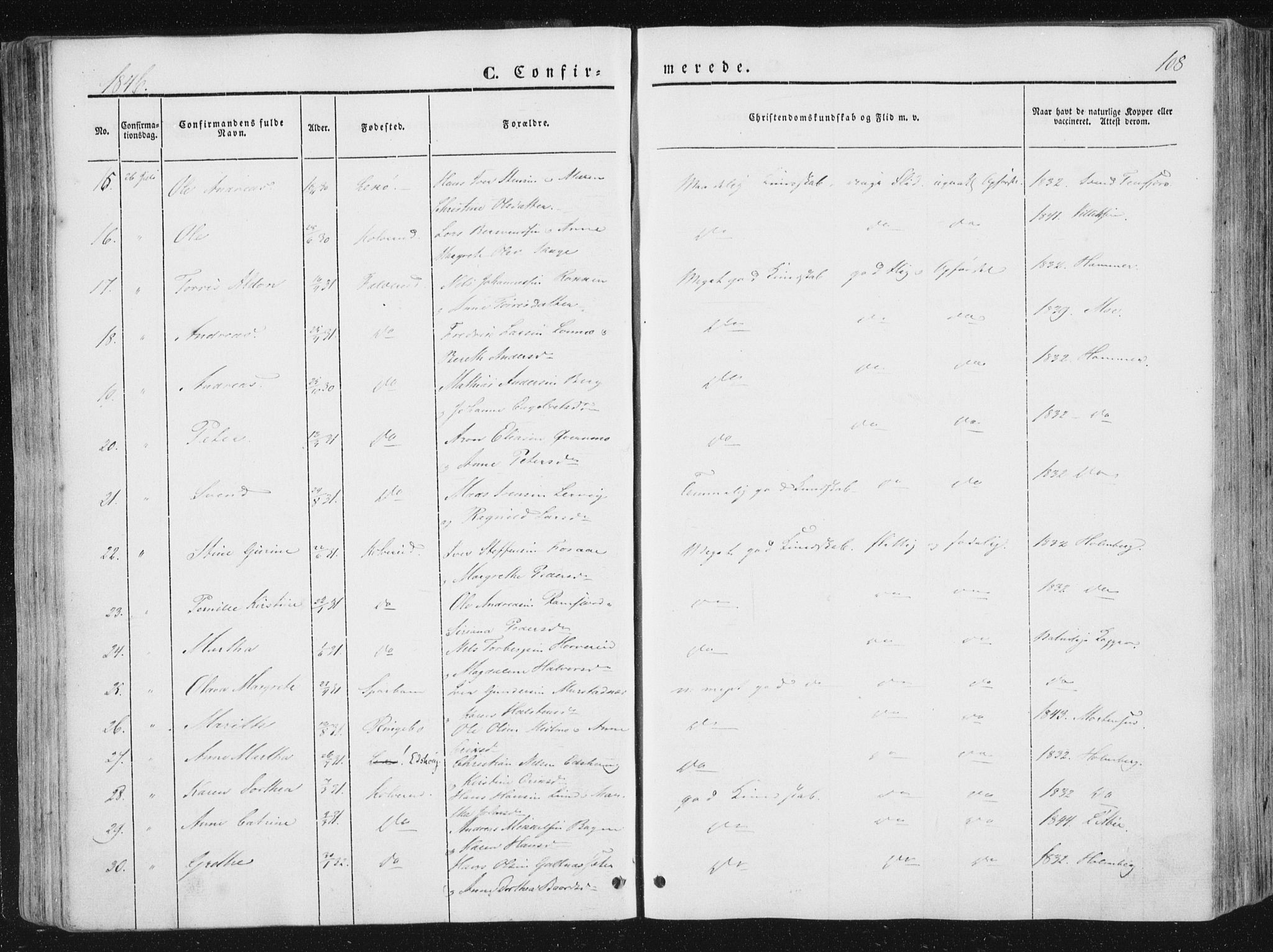 Ministerialprotokoller, klokkerbøker og fødselsregistre - Nord-Trøndelag, SAT/A-1458/780/L0640: Parish register (official) no. 780A05, 1845-1856, p. 108
