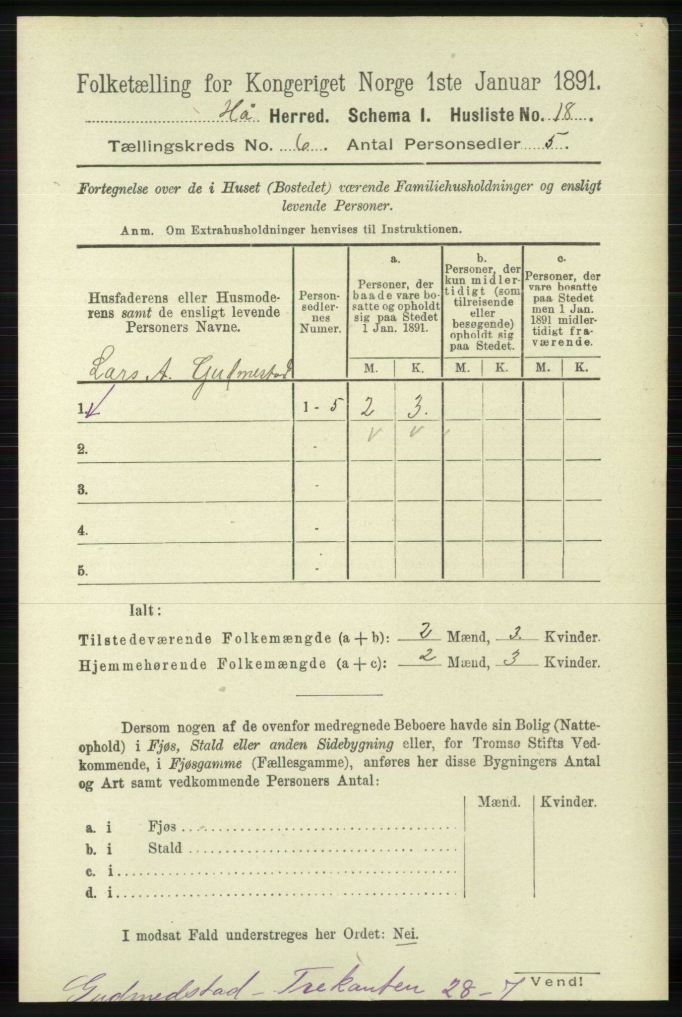 RA, 1891 census for 1119 Hå, 1891, p. 1705