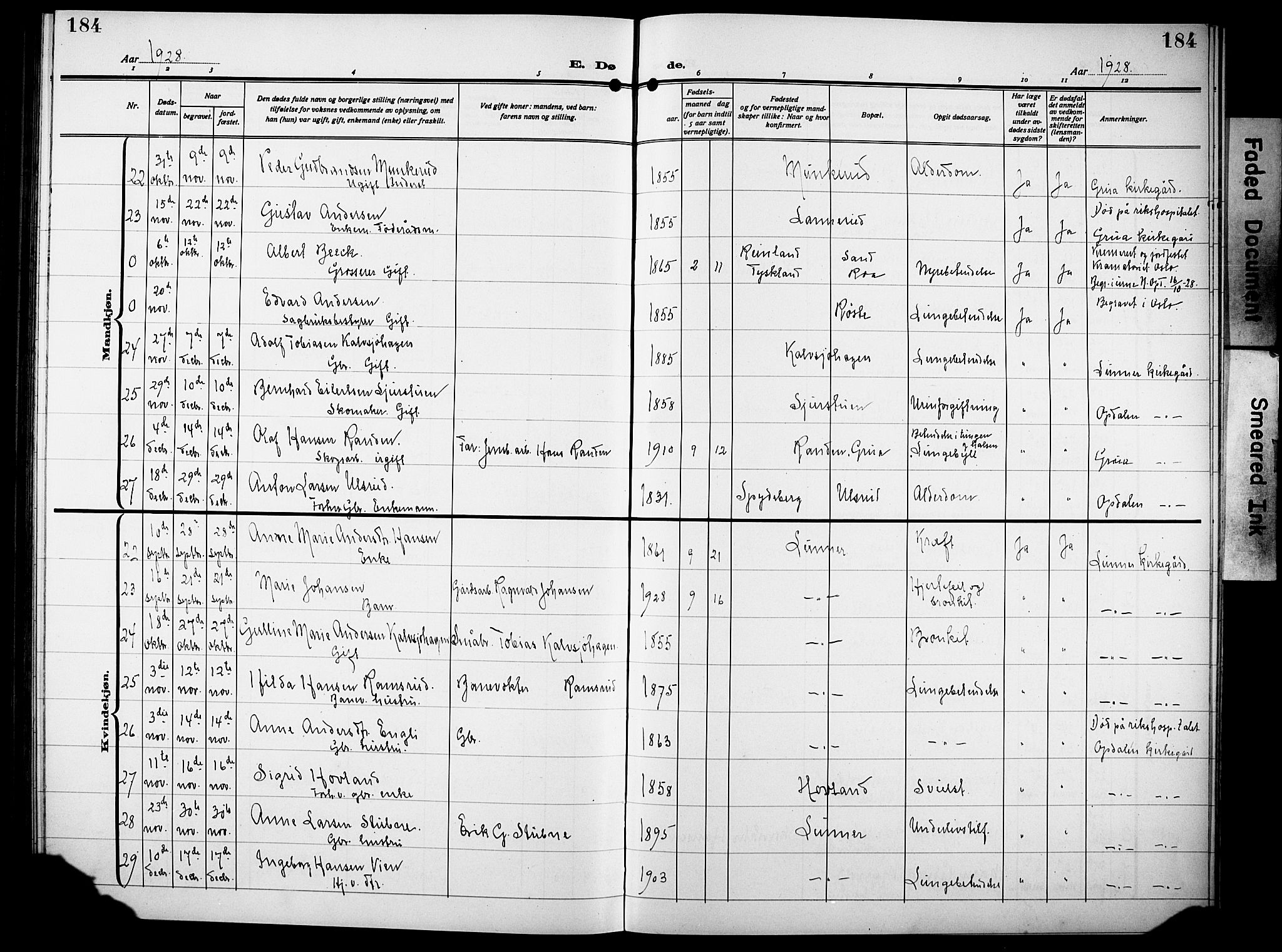 Lunner prestekontor, SAH/PREST-118/H/Ha/Hab/L0002: Parish register (copy) no. 2, 1923-1933, p. 184