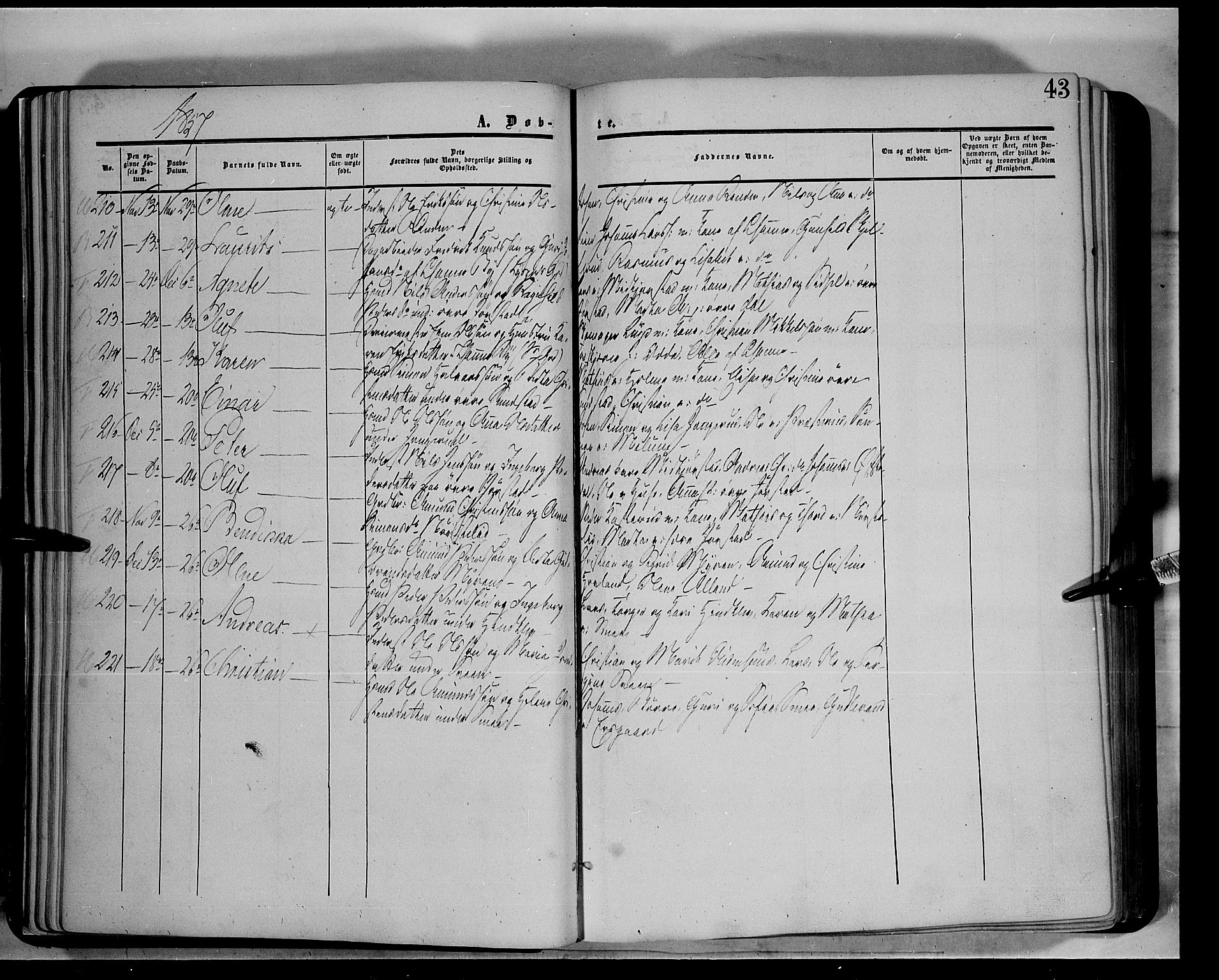 Fåberg prestekontor, AV/SAH-PREST-086/H/Ha/Haa/L0006: Parish register (official) no. 6A, 1855-1867, p. 43