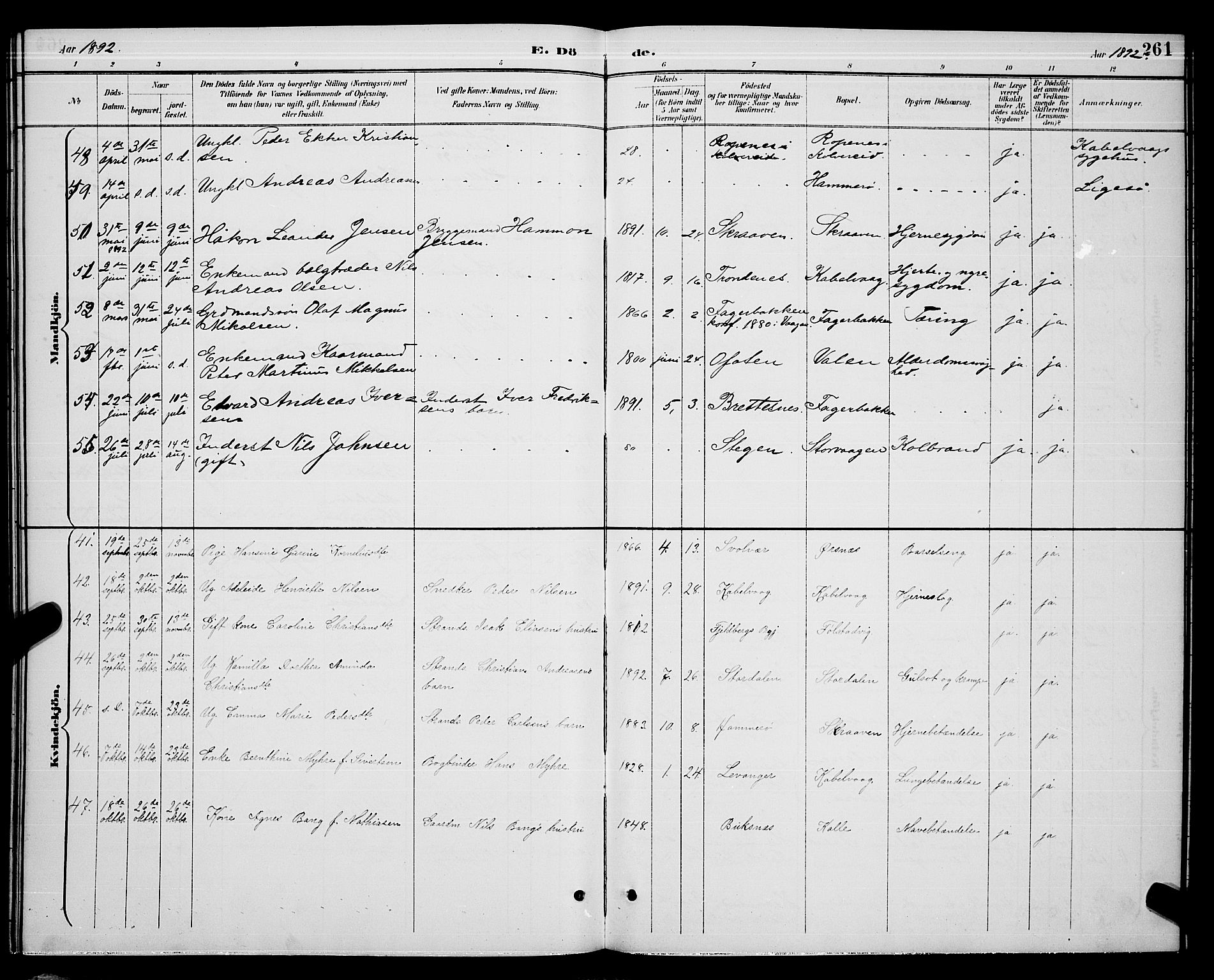 Ministerialprotokoller, klokkerbøker og fødselsregistre - Nordland, AV/SAT-A-1459/874/L1077: Parish register (copy) no. 874C06, 1891-1900, p. 261