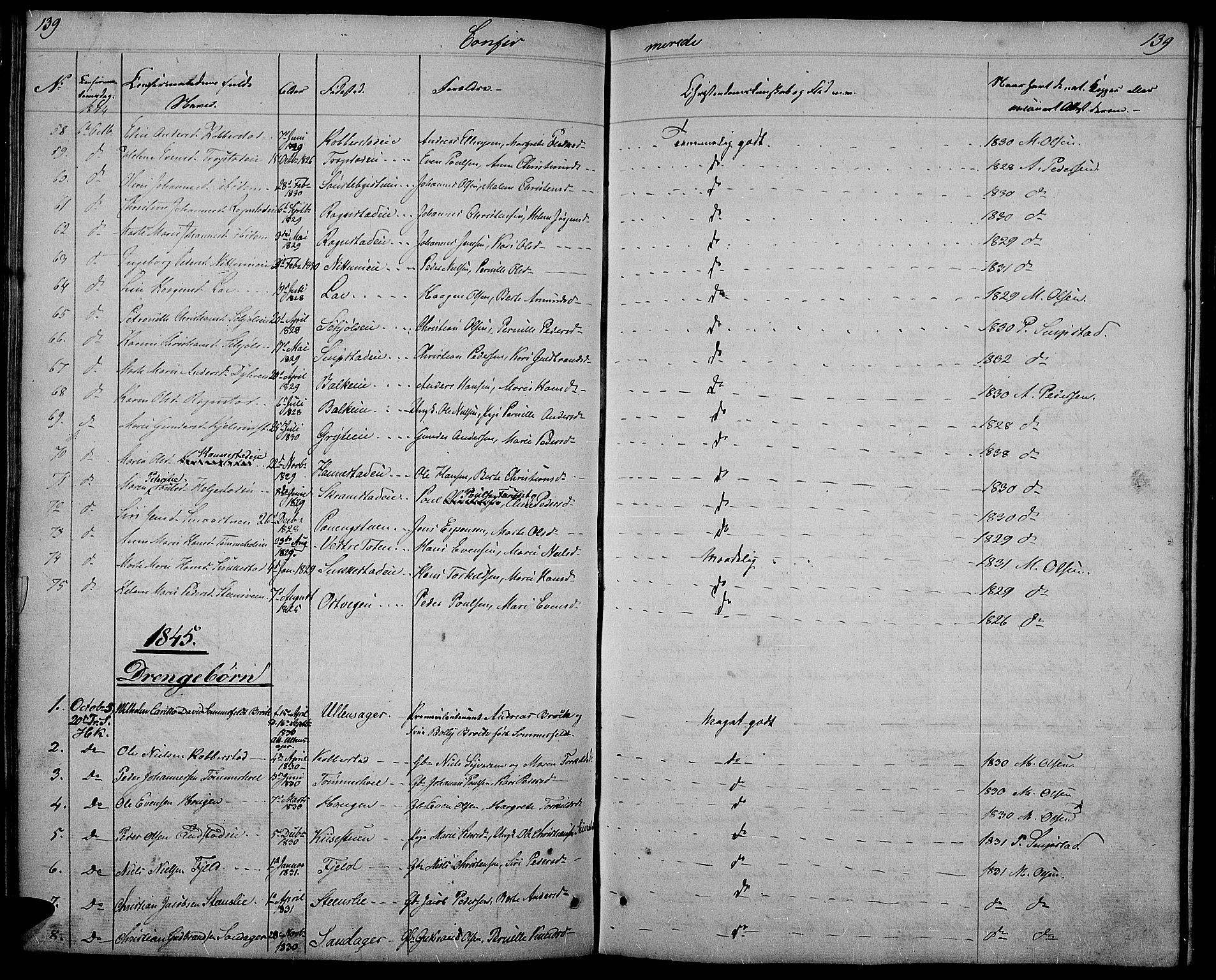 Østre Toten prestekontor, SAH/PREST-104/H/Ha/Hab/L0002: Parish register (copy) no. 2, 1840-1847, p. 139