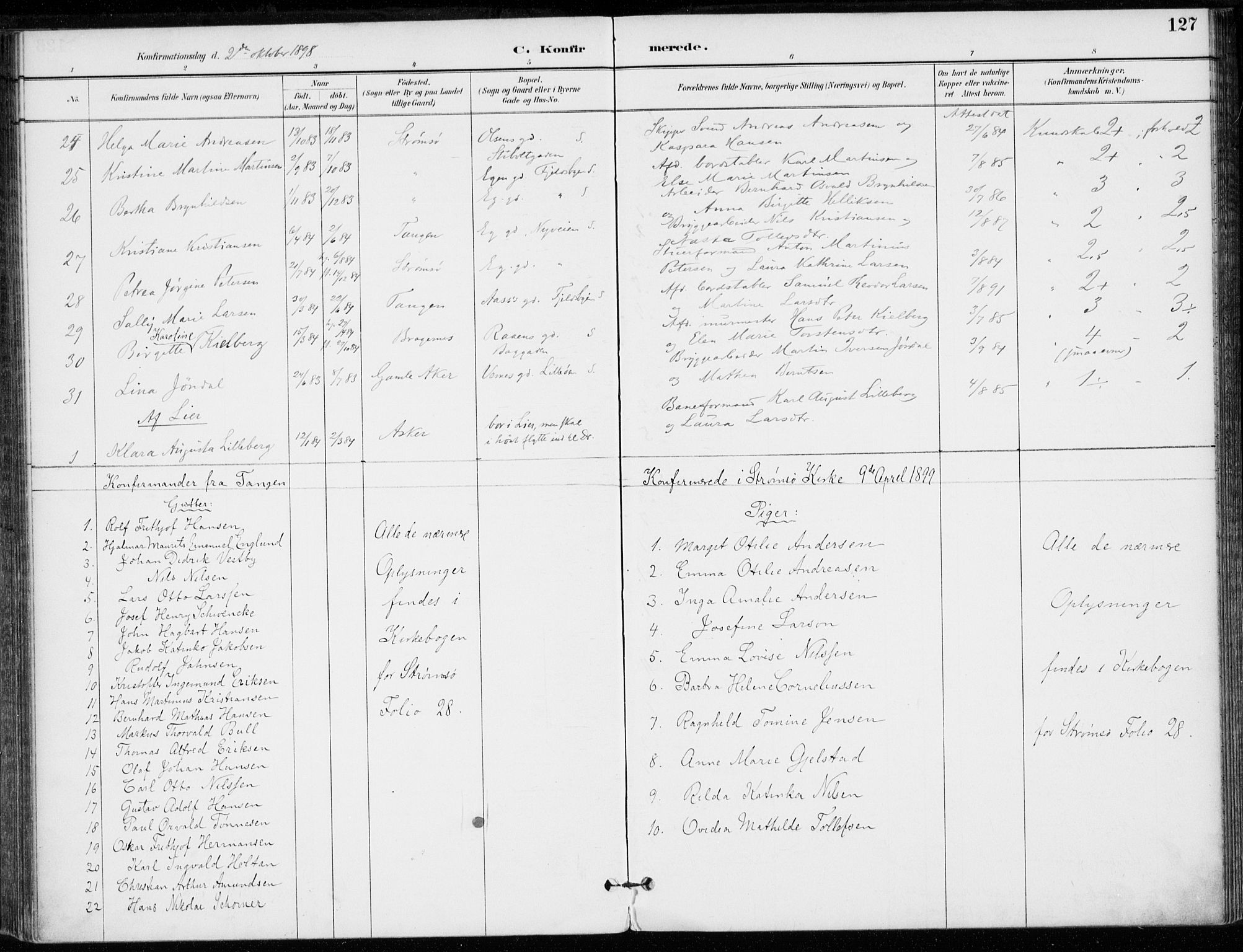 Strømsø kirkebøker, AV/SAKO-A-246/F/Fb/L0007: Parish register (official) no. II 7, 1887-1928, p. 127