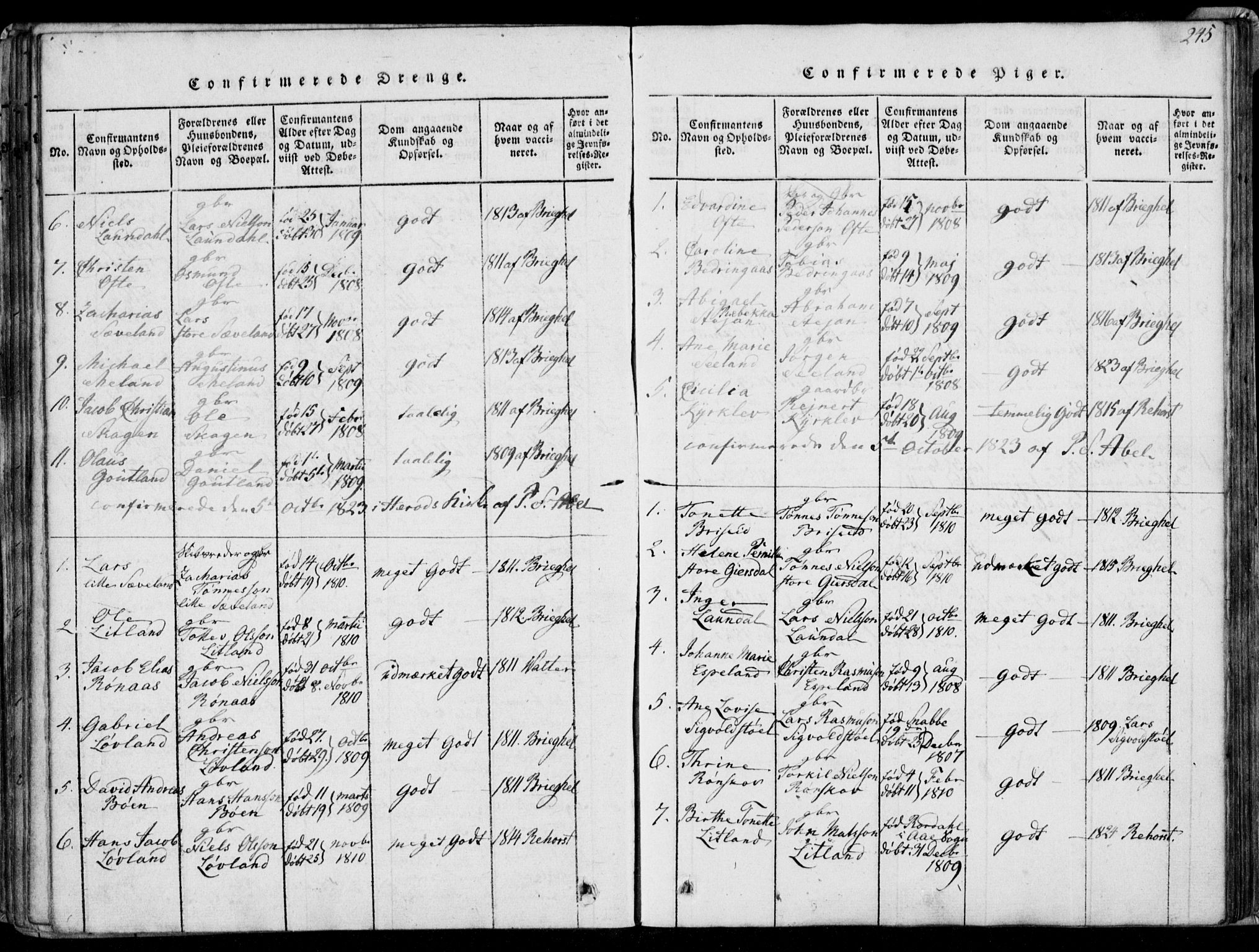 Herad sokneprestkontor, AV/SAK-1111-0018/F/Fa/Faa/L0003: Parish register (official) no. A 3, 1816-1844, p. 245