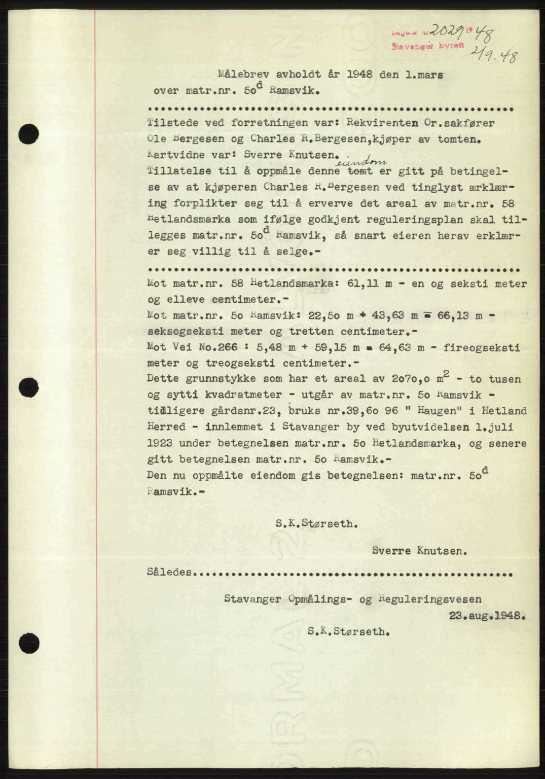 Stavanger byrett, SAST/A-100455/002/G/Gb/L0022: Mortgage book no. A11, 1947-1948, Diary no: : 2029/1948