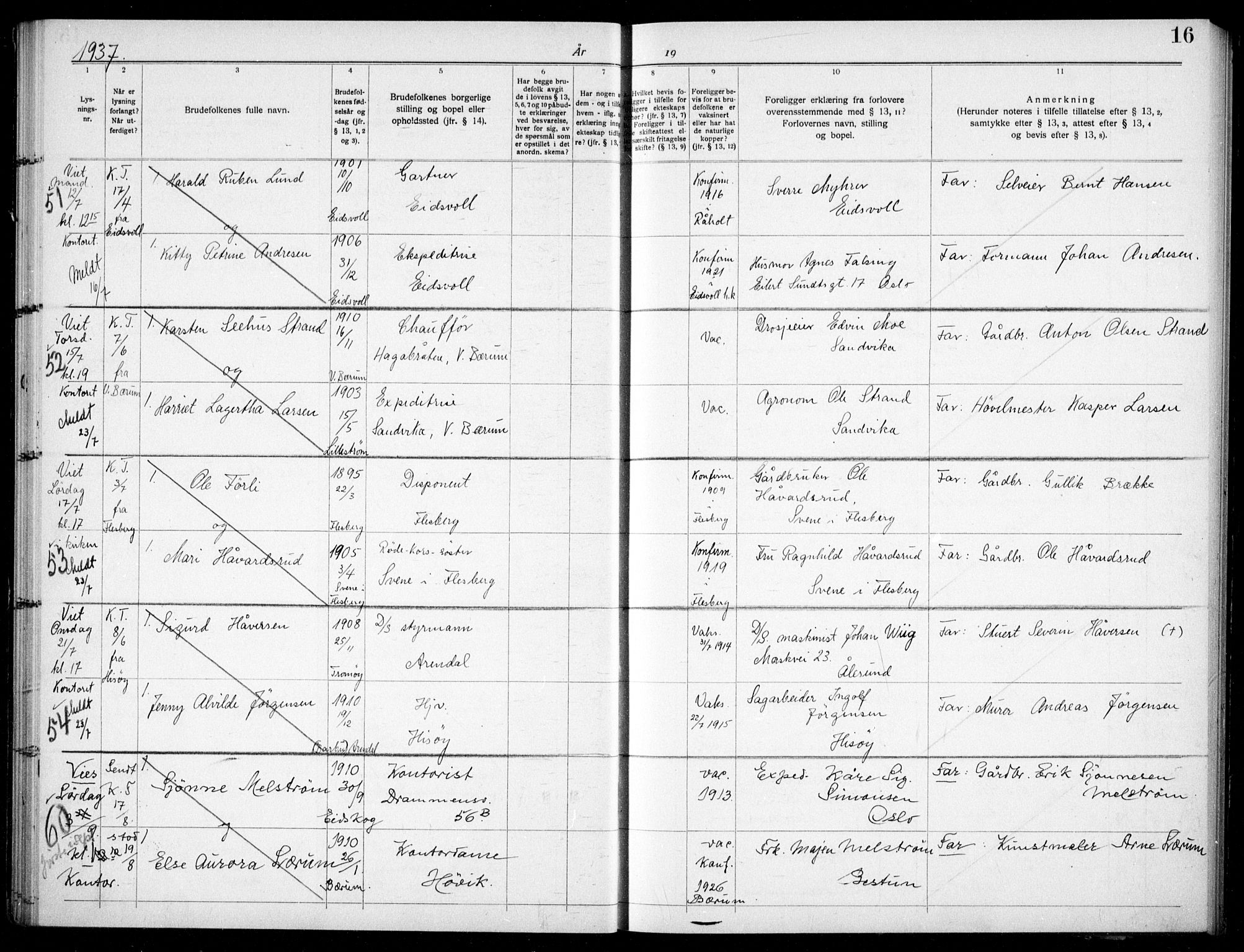Garnisonsmenigheten Kirkebøker, AV/SAO-A-10846/H/Ha/L0012: Banns register no. I 12, 1936-1938, p. 16