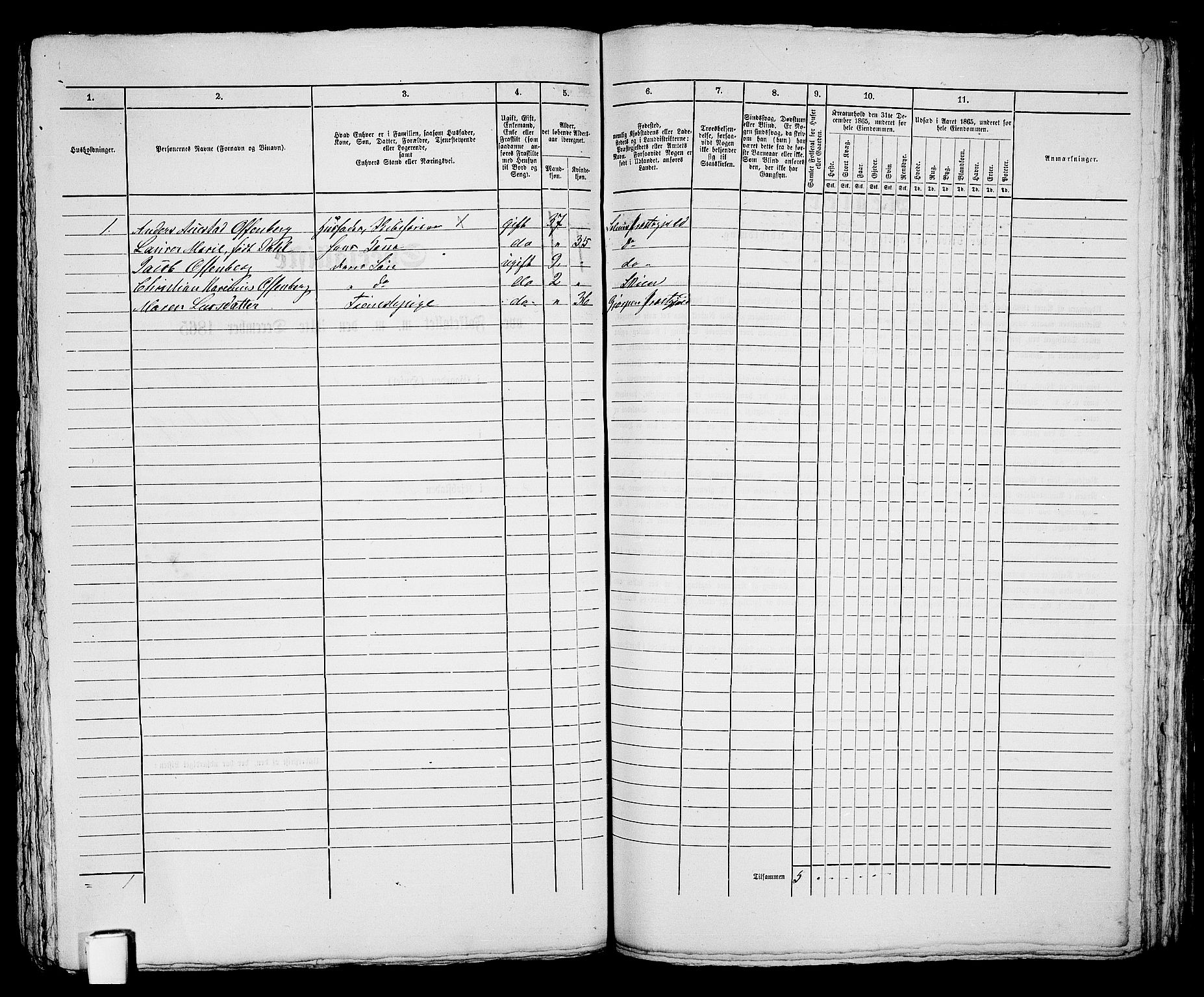 RA, 1865 census for Skien, 1865, p. 727