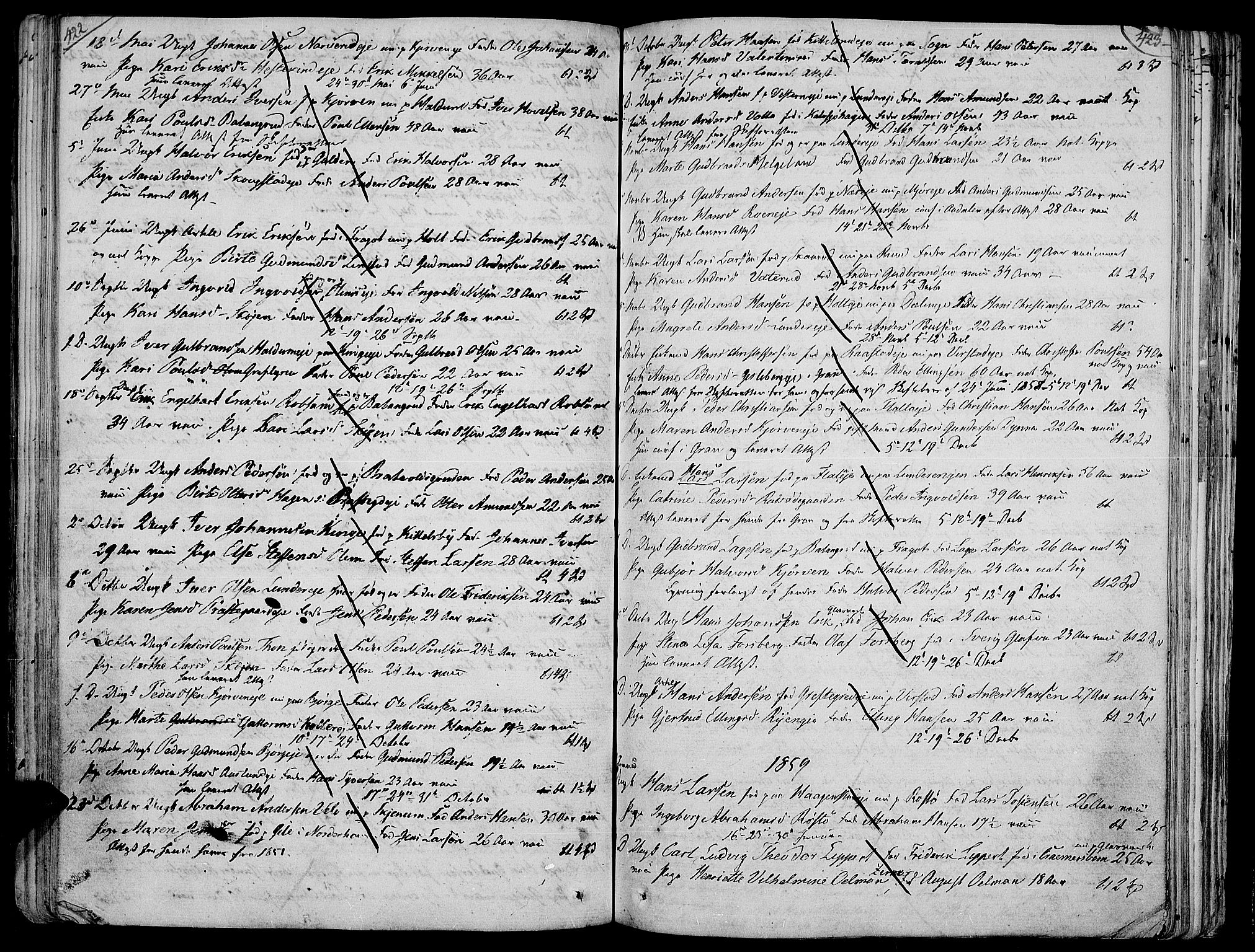 Jevnaker prestekontor, AV/SAH-PREST-116/H/Ha/Haa/L0004: Parish register (official) no. 4, 1800-1861, p. 422-423