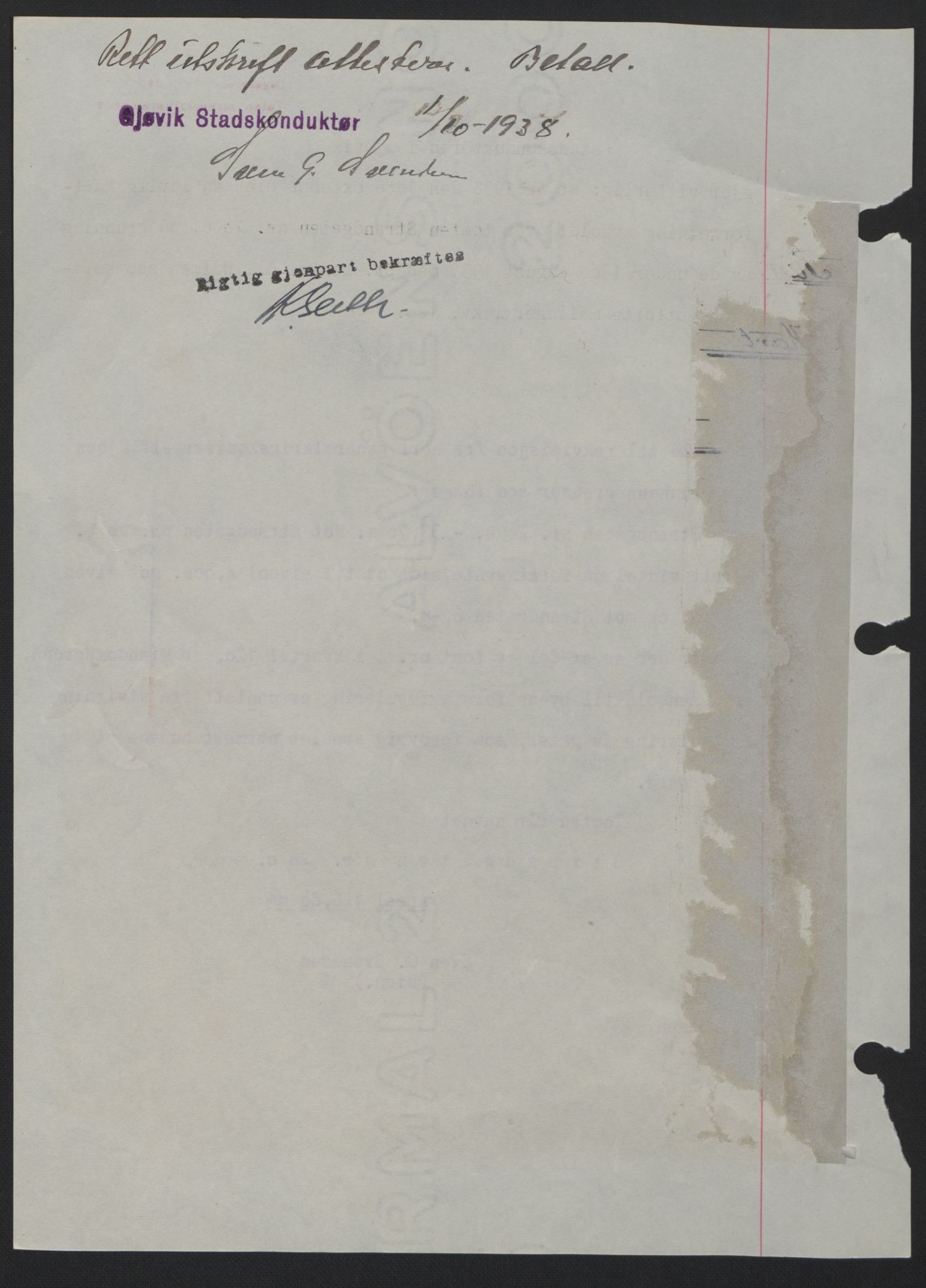 Toten tingrett, SAH/TING-006/H/Hb/Hbc/L0004: Mortgage book no. Hbc-04, 1938-1938, Diary no: : 2279/1938