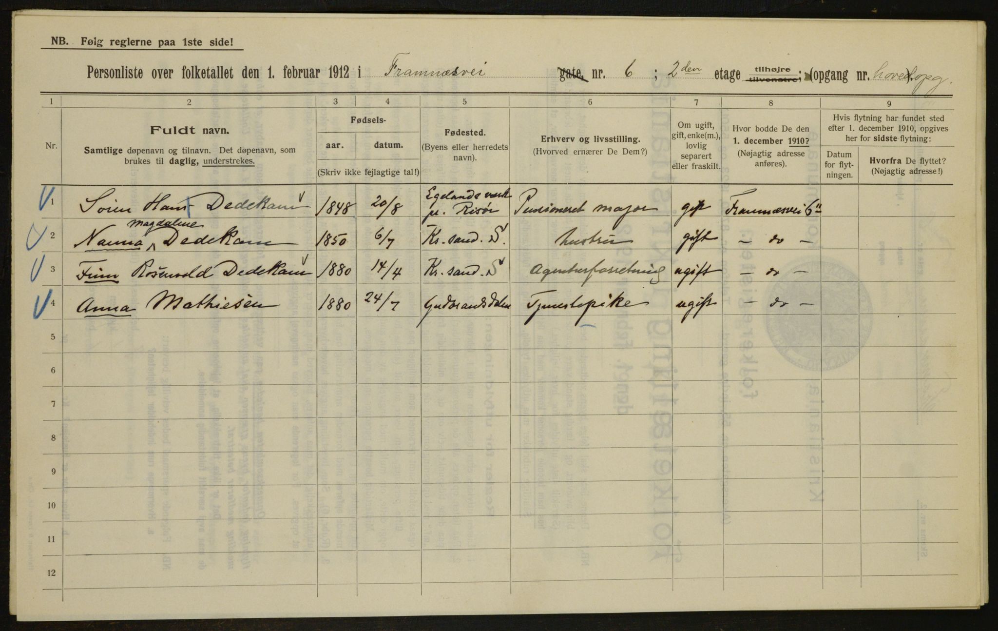 OBA, Municipal Census 1912 for Kristiania, 1912, p. 25434