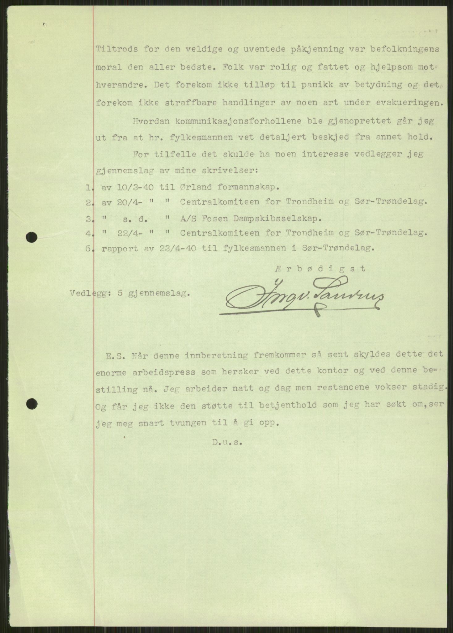 Forsvaret, Forsvarets krigshistoriske avdeling, AV/RA-RAFA-2017/Y/Ya/L0016: II-C-11-31 - Fylkesmenn.  Rapporter om krigsbegivenhetene 1940., 1940, p. 34