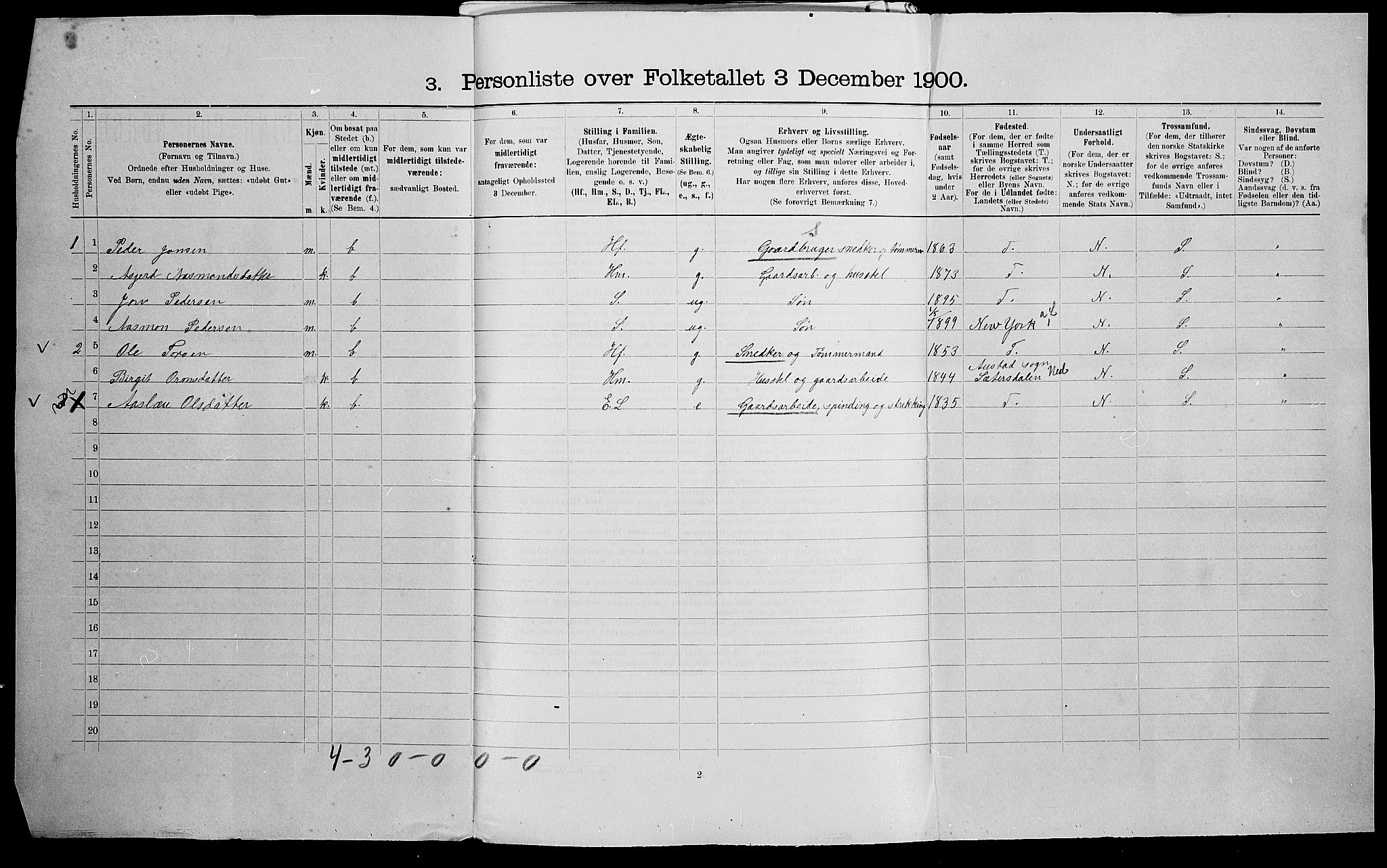 SAK, 1900 census for Åseral, 1900, p. 41